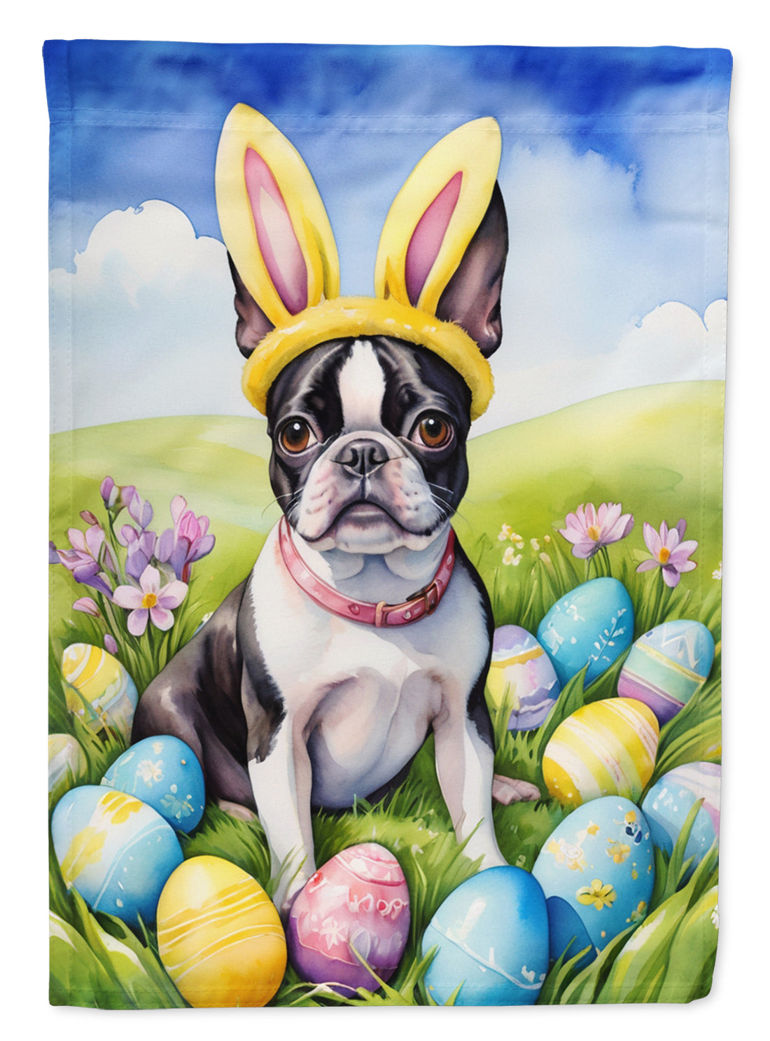 Buy this Boston Terrier Easter Egg Hunt Garden Flag