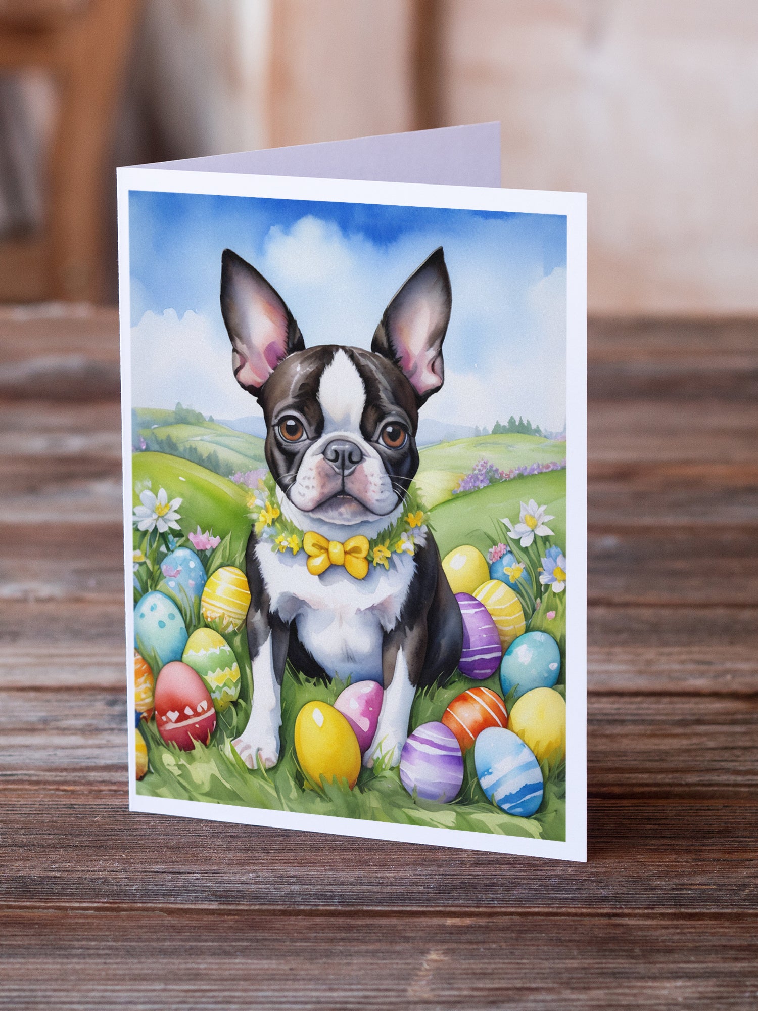 Buy this Boston Terrier Easter Egg Hunt Greeting Cards Pack of 8