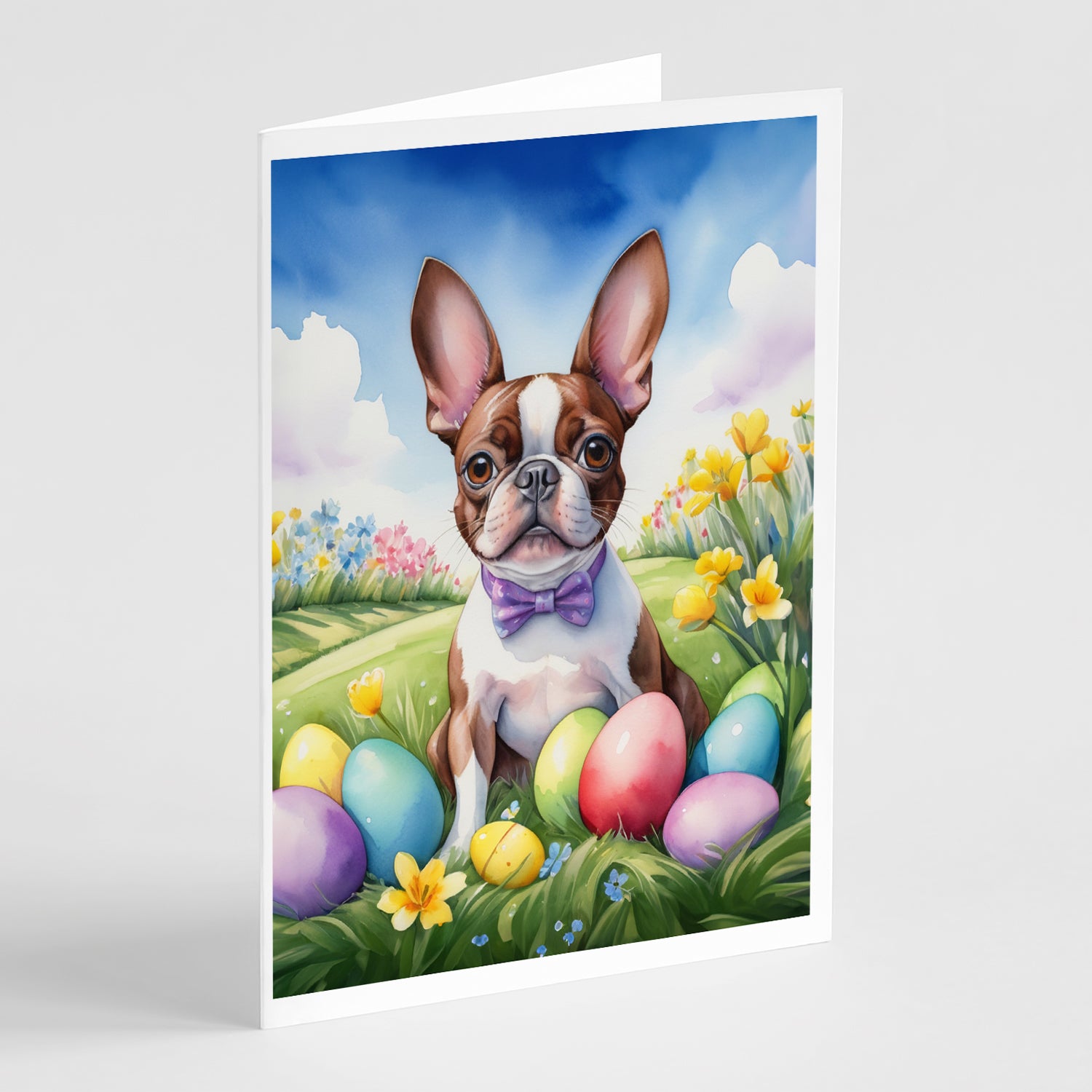 Buy this Boston Terrier Easter Egg Hunt Greeting Cards Pack of 8