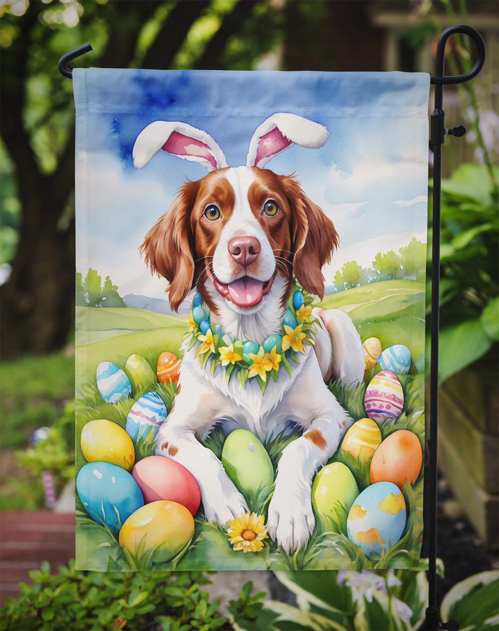 Brittany Spaniel Easter Egg Hunt Garden Flag