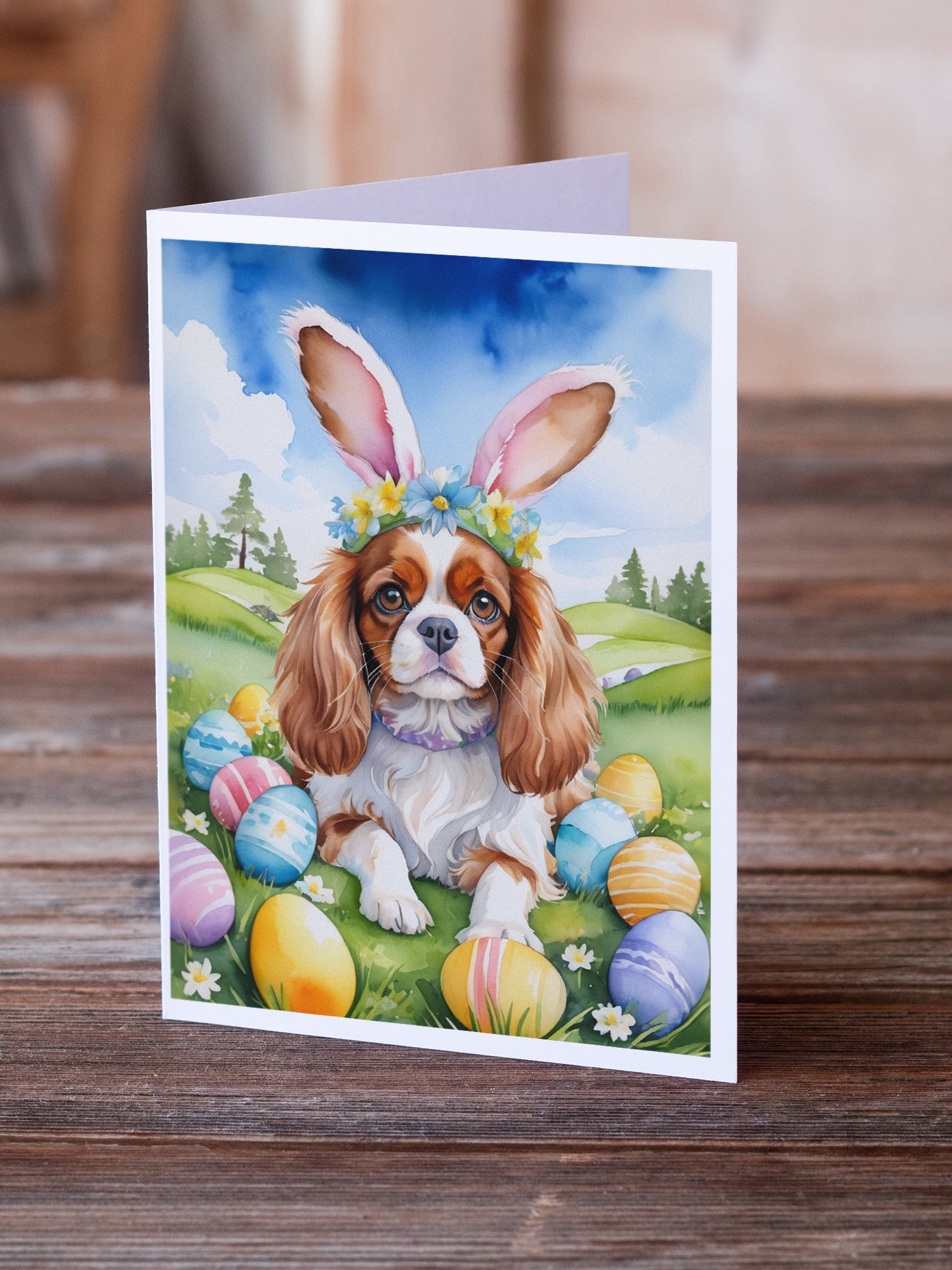 Cavalier Spaniel Easter Egg Hunt Greeting Cards Pack of 8