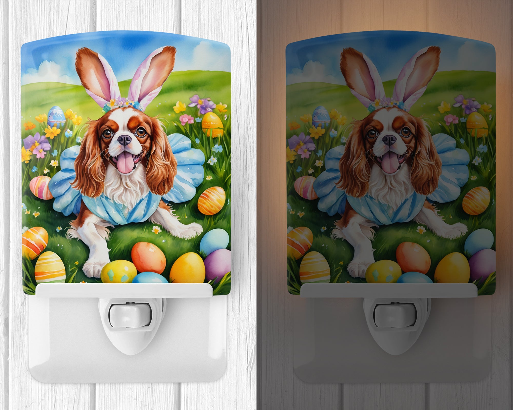 Cavalier Spaniel Easter Egg Hunt Ceramic Night Light