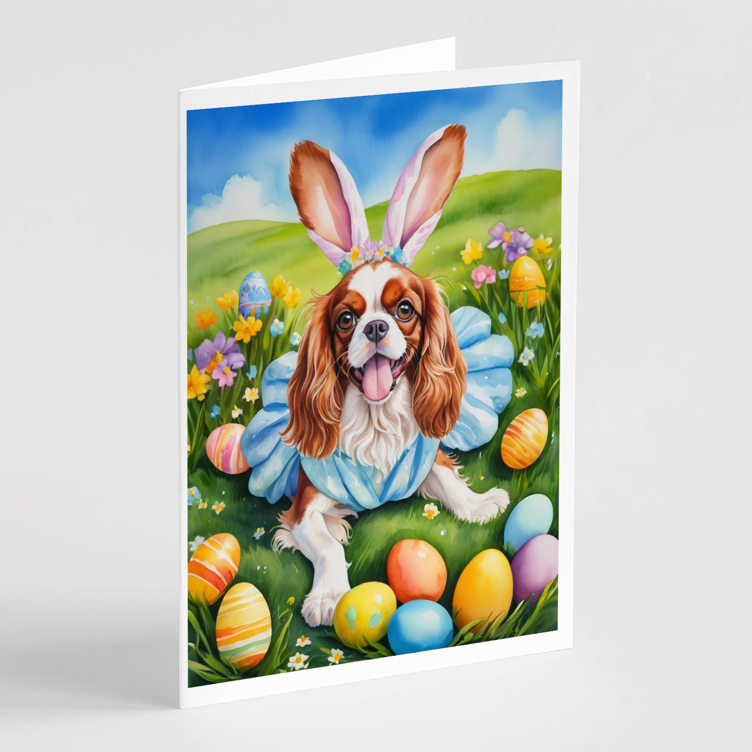 Buy this Cavalier Spaniel Easter Egg Hunt Greeting Cards Pack of 8