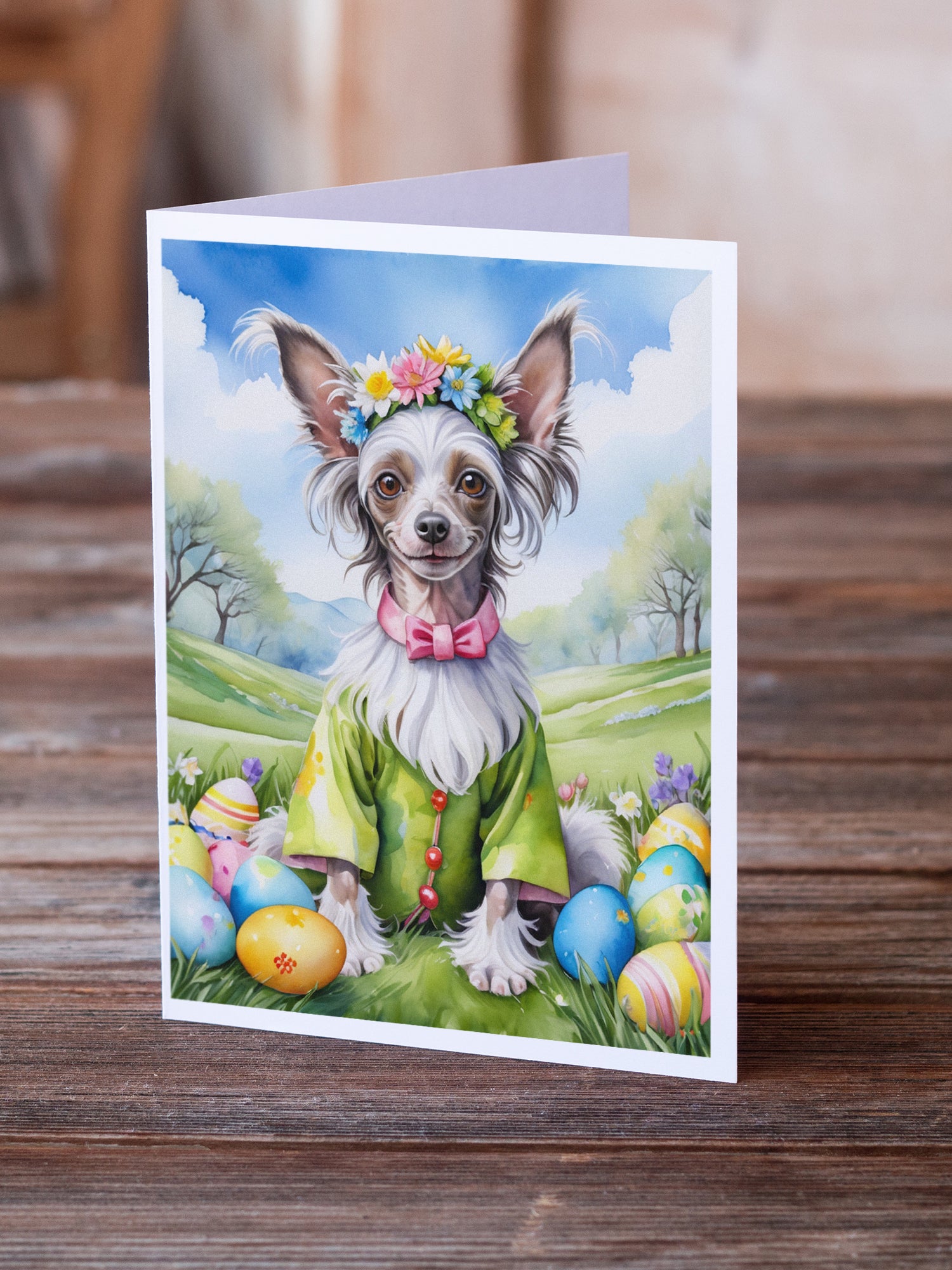 Buy this Chinese Crested Easter Egg Hunt Greeting Cards Pack of 8