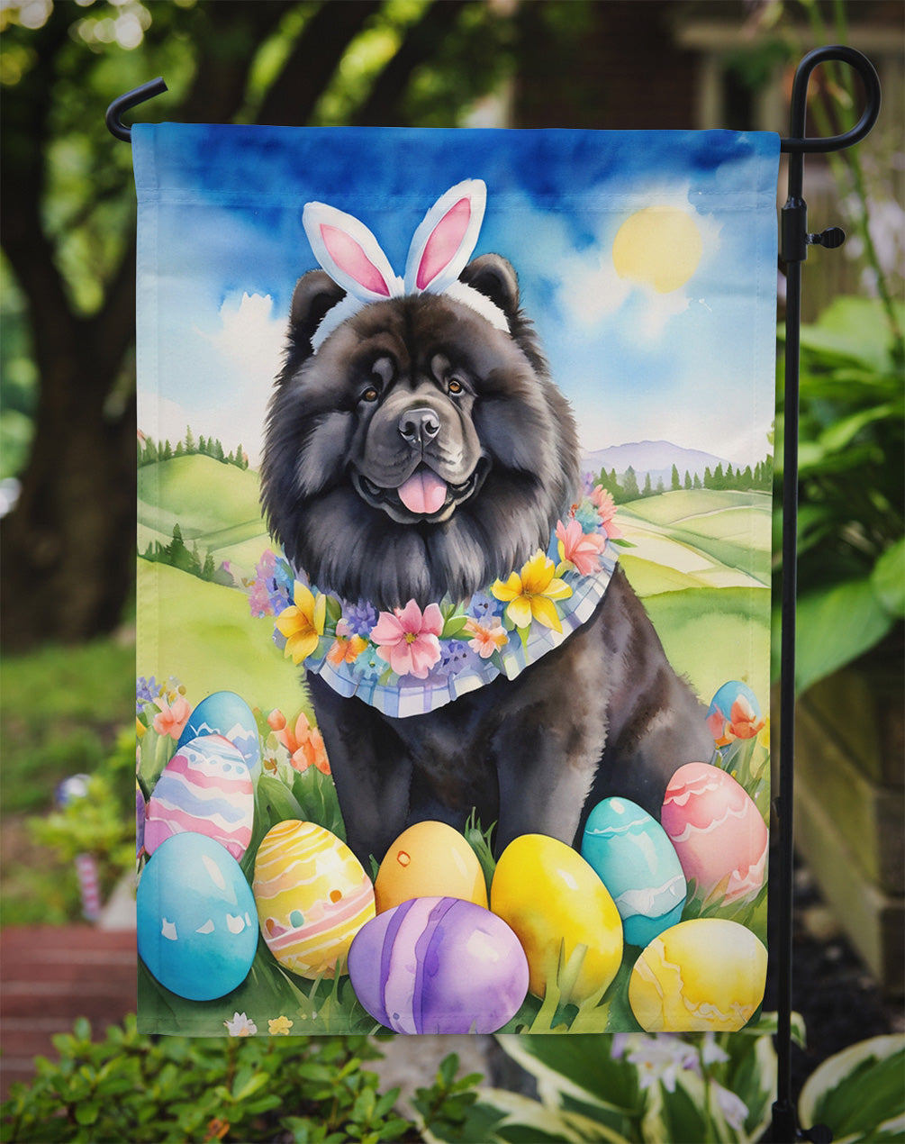 Chow Chow Easter Egg Hunt Garden Flag