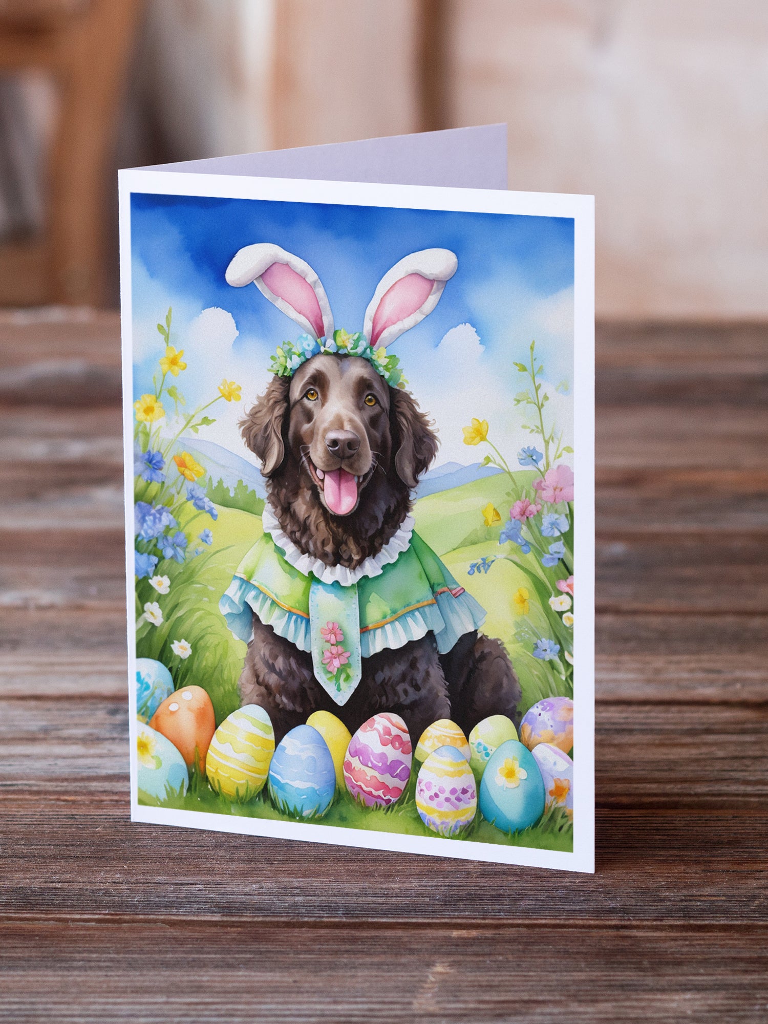 Curly-Coated Retriever Easter Egg Hunt Greeting Cards Pack of 8