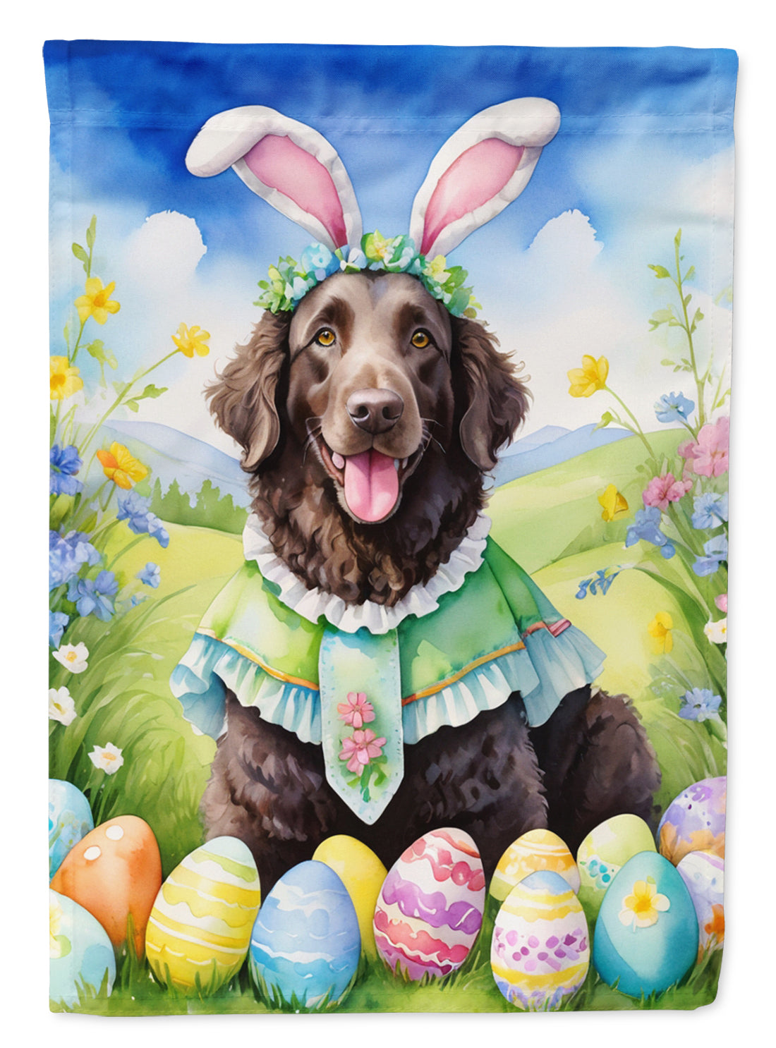 Buy this Curly-Coated Retriever Easter Egg Hunt Garden Flag