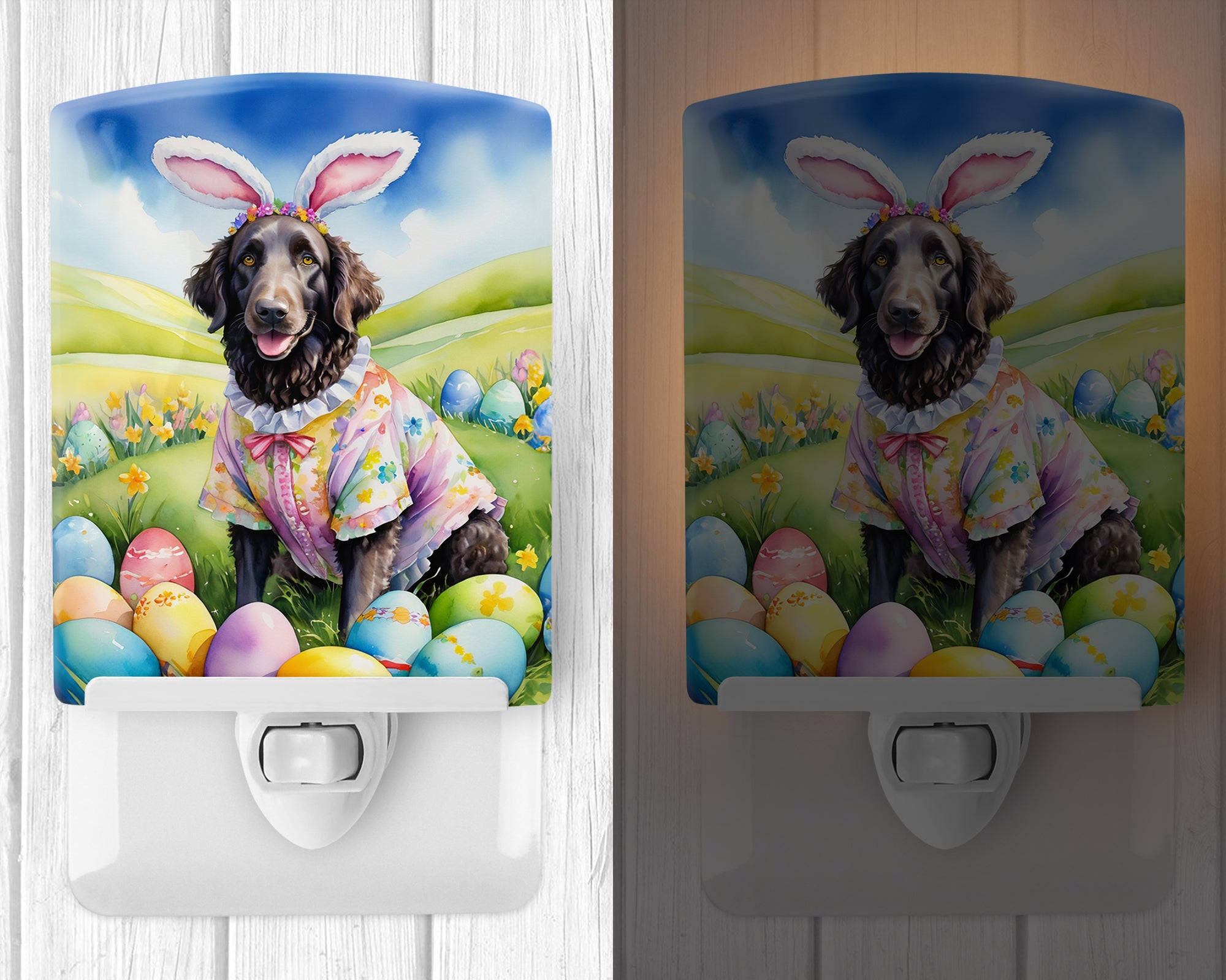 Curly-Coated Retriever Easter Egg Hunt Ceramic Night Light