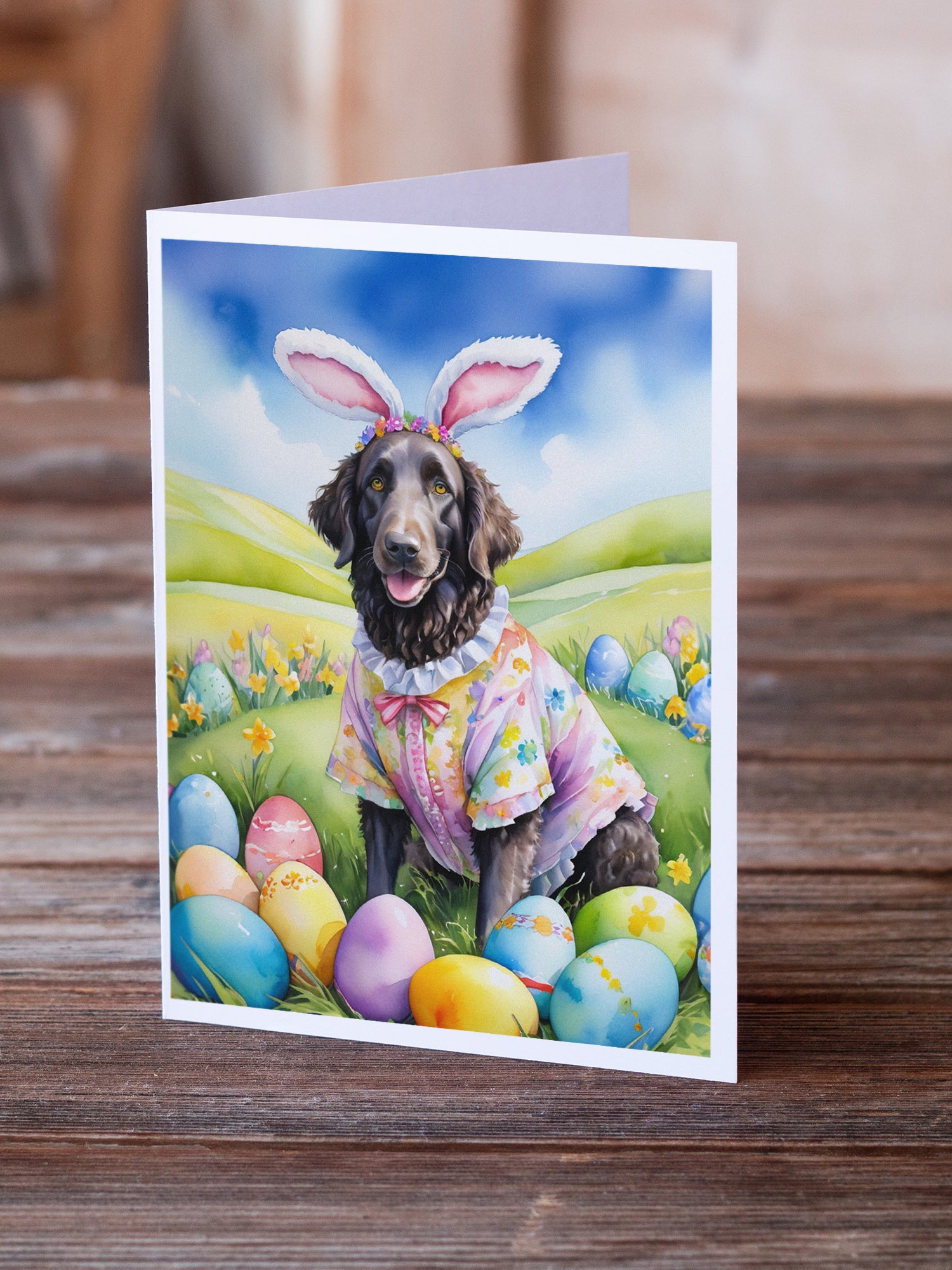 Buy this Curly-Coated Retriever Easter Egg Hunt Greeting Cards Pack of 8