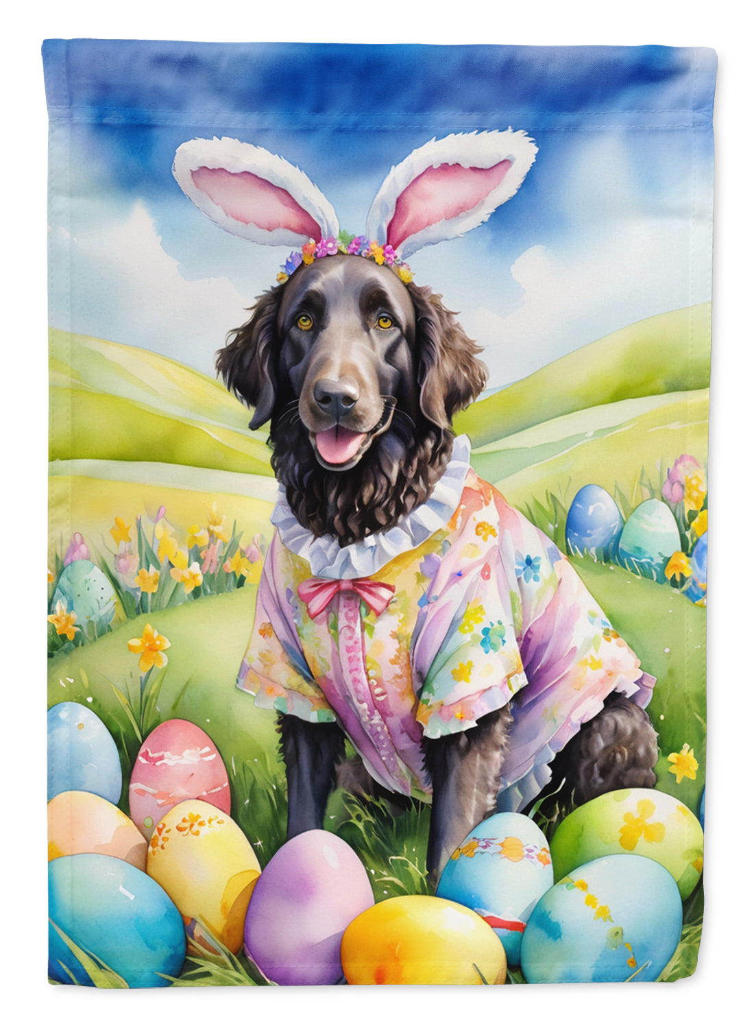 Buy this Curly-Coated Retriever Easter Egg Hunt Garden Flag