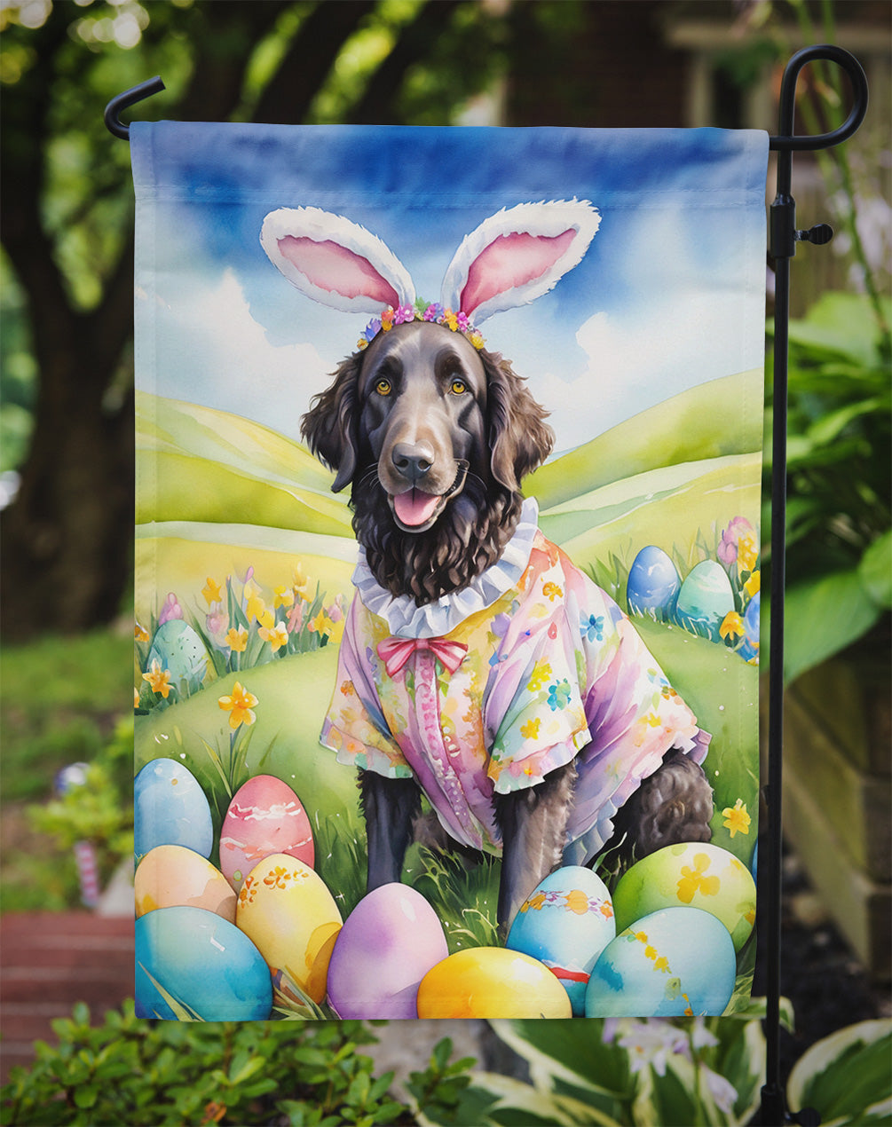 Curly-Coated Retriever Easter Egg Hunt Garden Flag