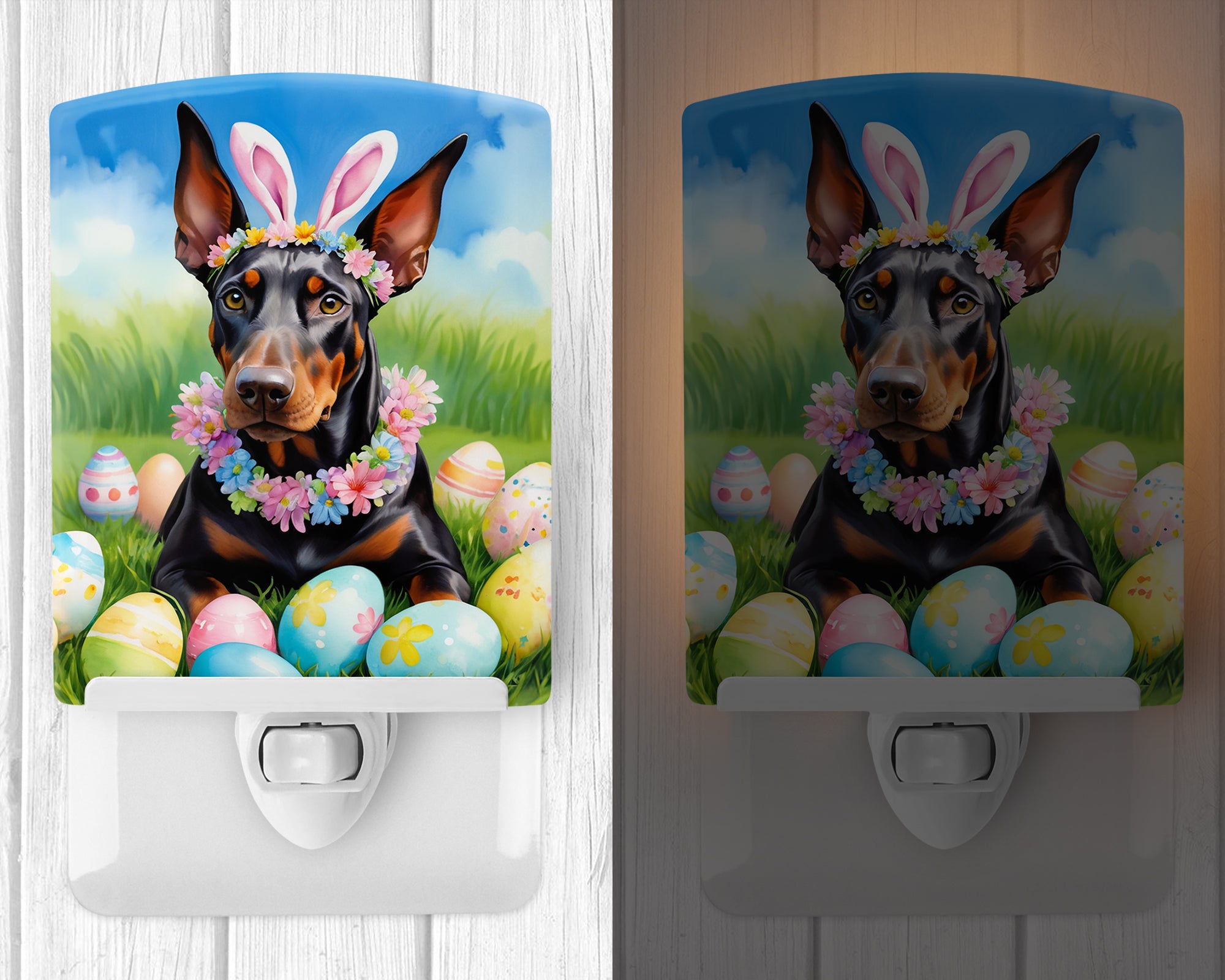 Buy this Doberman Pinscher Easter Egg Hunt Ceramic Night Light