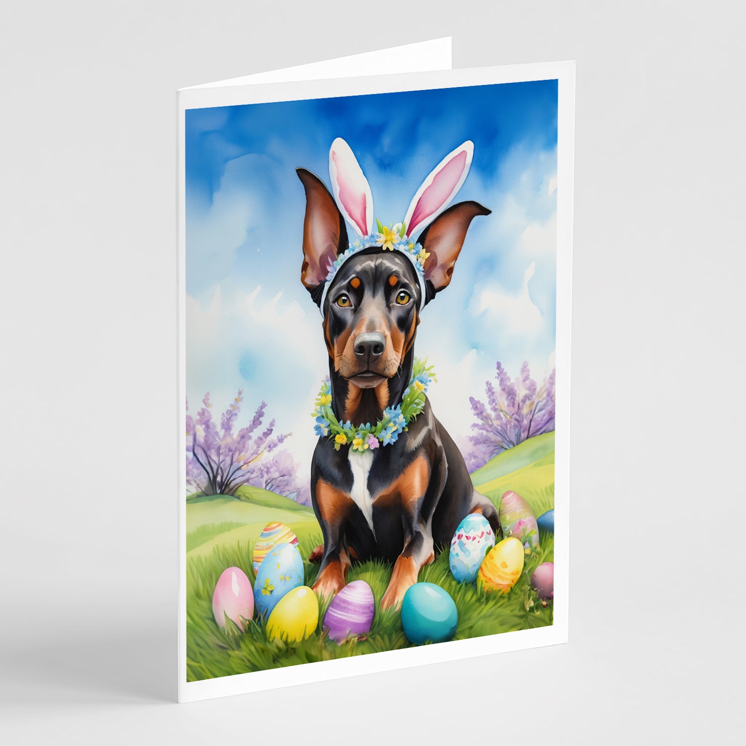 Buy this Doberman Pinscher Easter Egg Hunt Greeting Cards Pack of 8