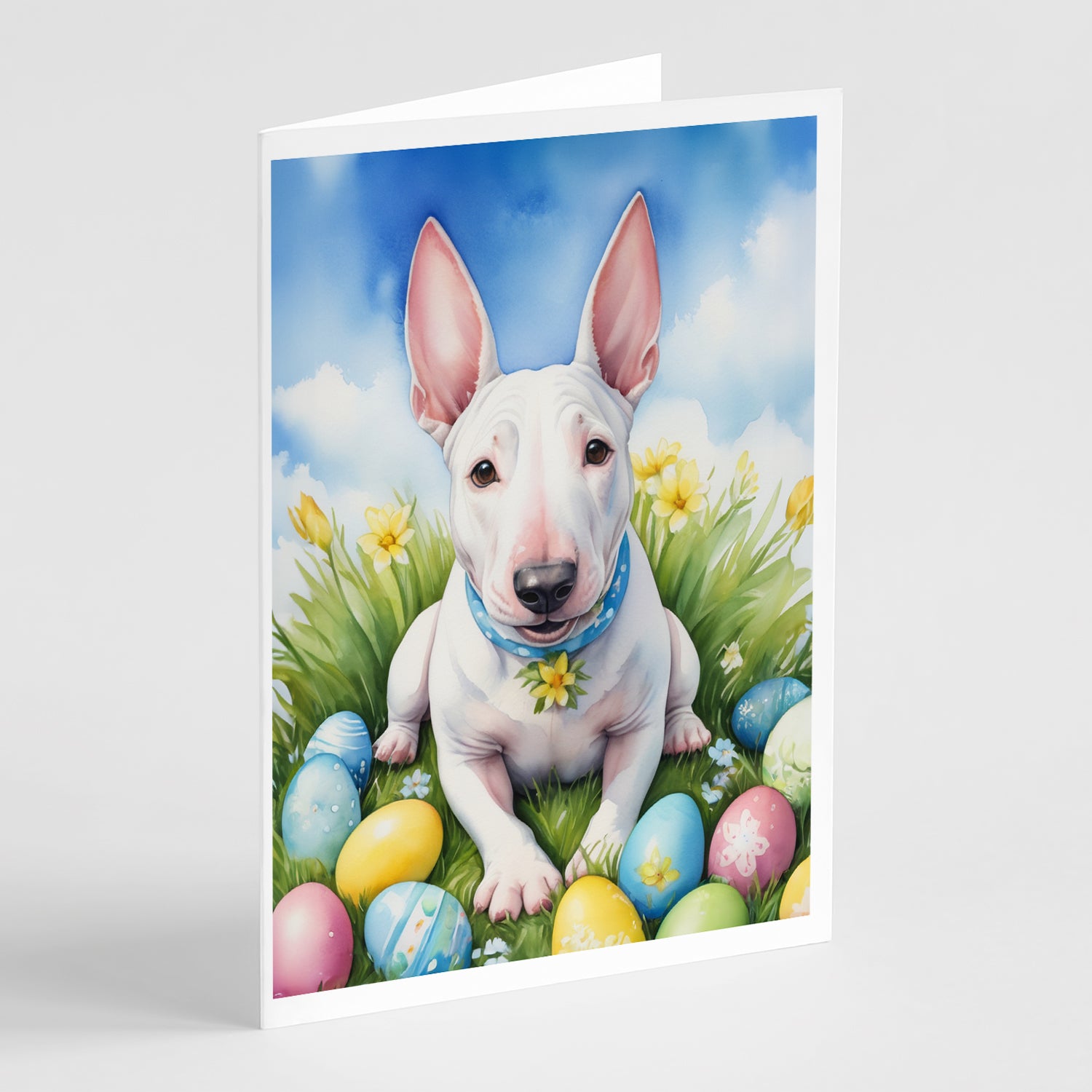 Buy this English Bull Terrier Easter Egg Hunt Greeting Cards Pack of 8