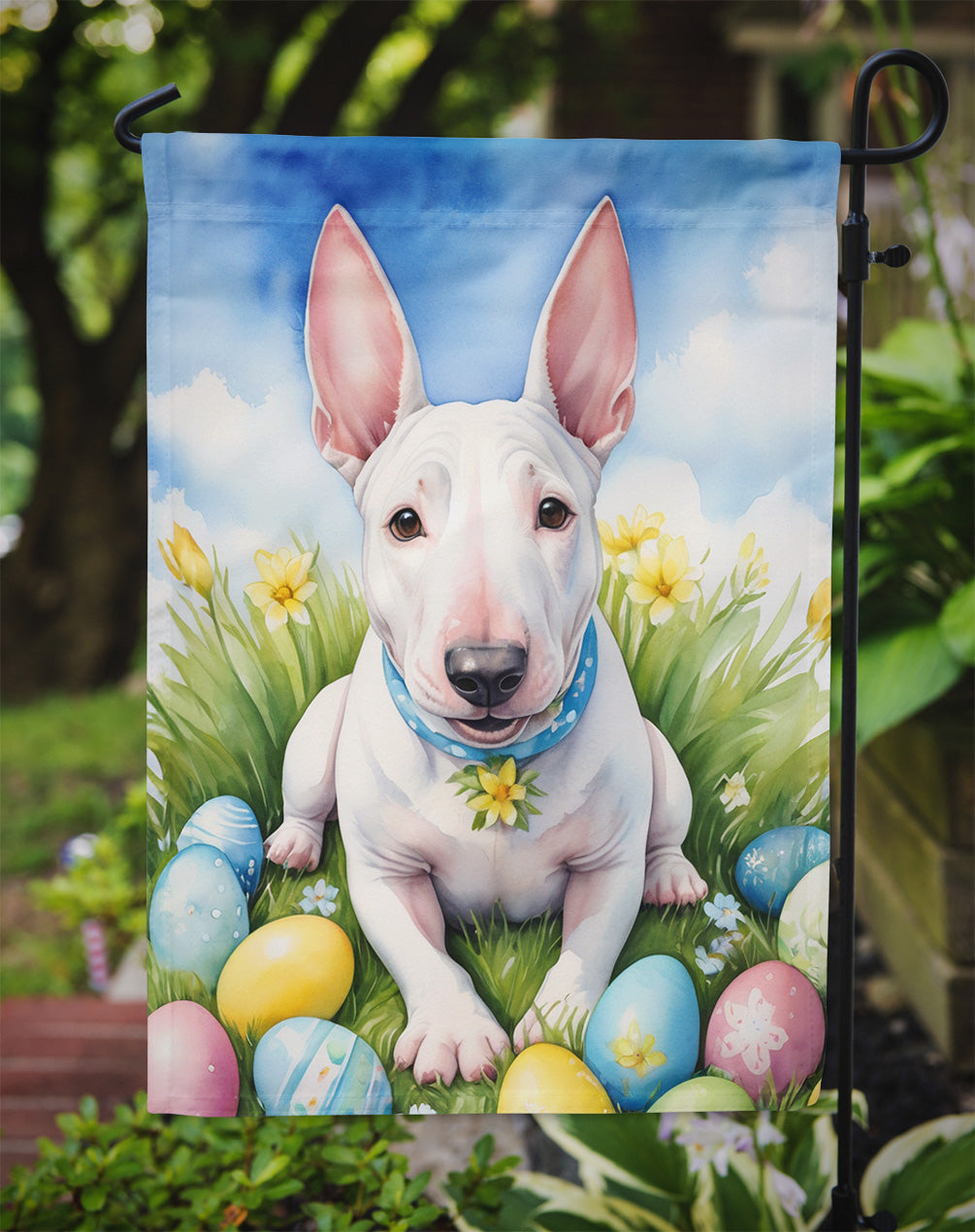 English Bull Terrier Easter Egg Hunt Garden Flag