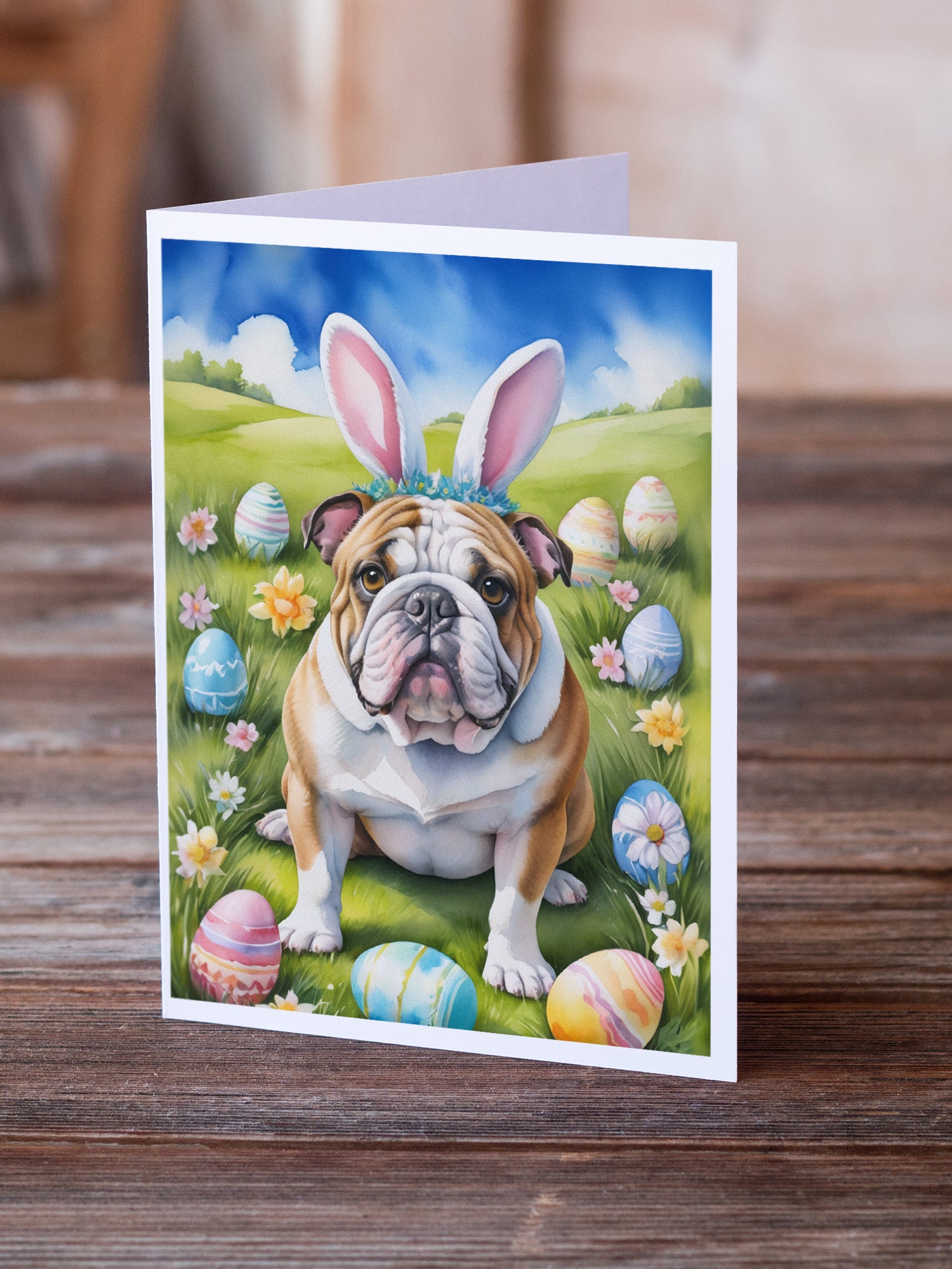 English Bulldog Easter Egg Hunt Greeting Cards Pack of 8