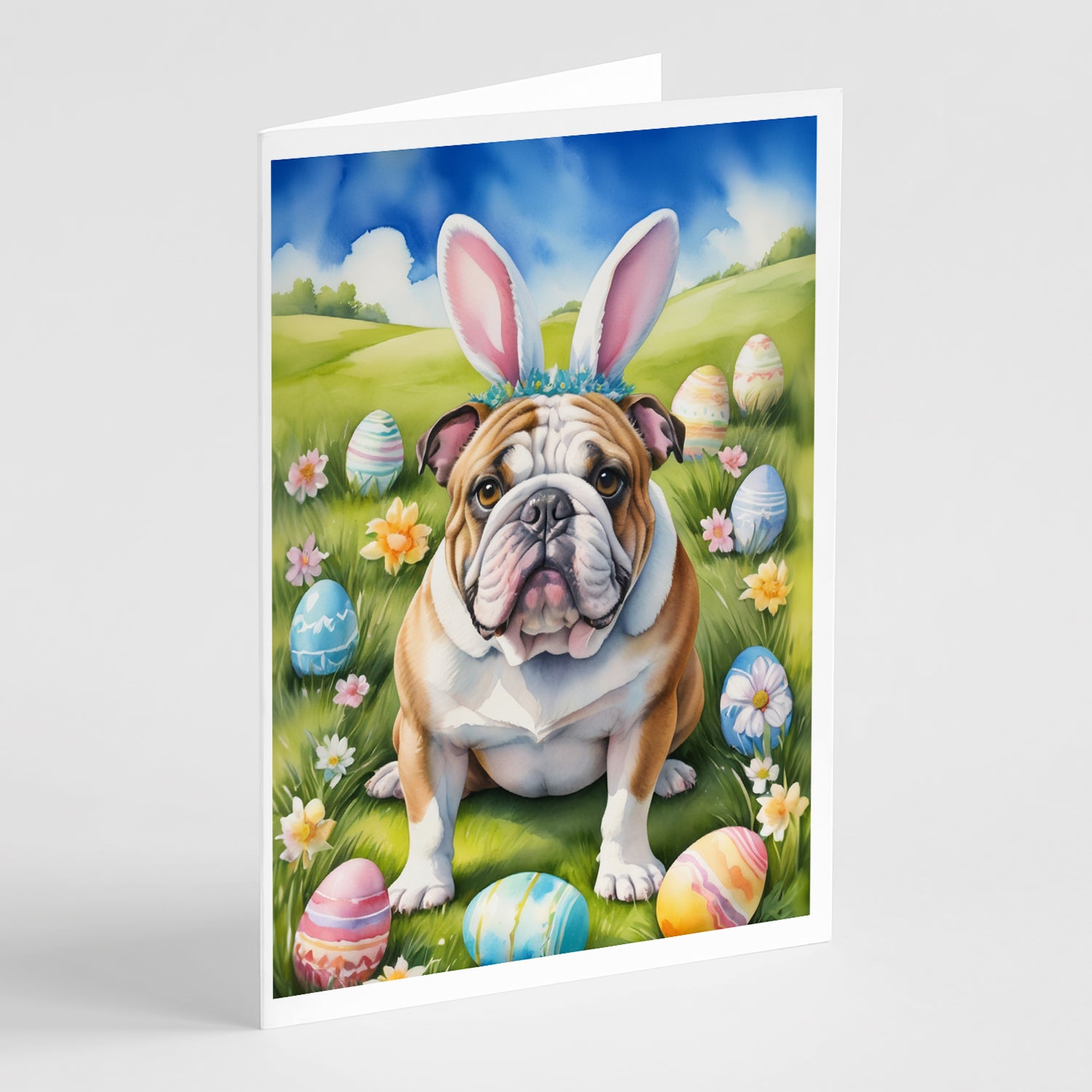 Buy this English Bulldog Easter Egg Hunt Greeting Cards Pack of 8