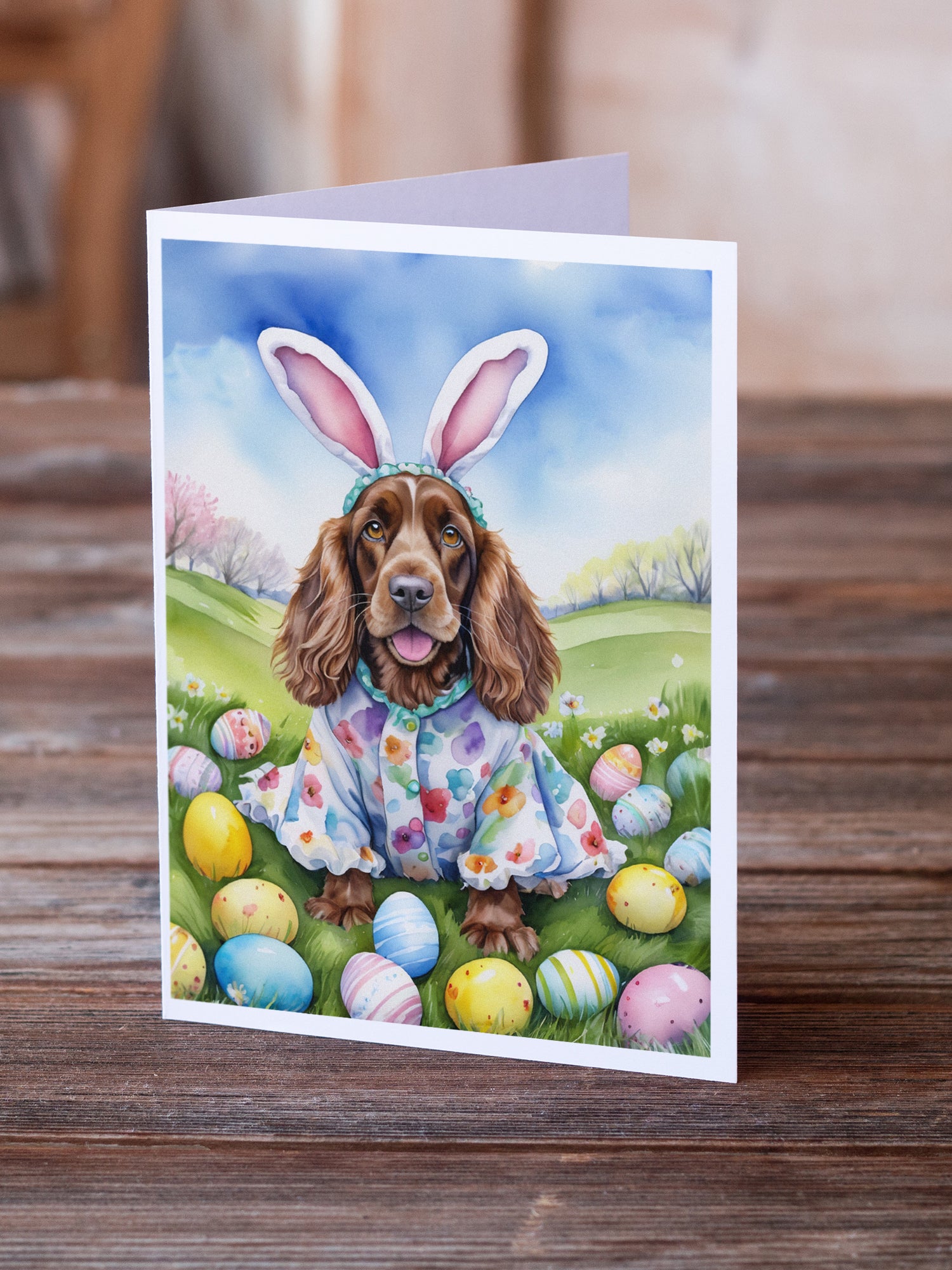 Buy this English Cocker Spaniel Easter Egg Hunt Greeting Cards Pack of 8