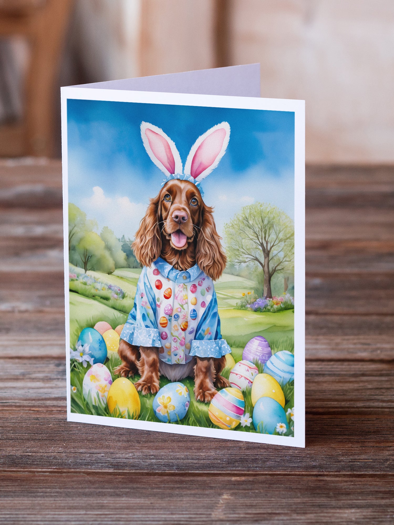 Buy this English Cocker Spaniel Easter Egg Hunt Greeting Cards Pack of 8