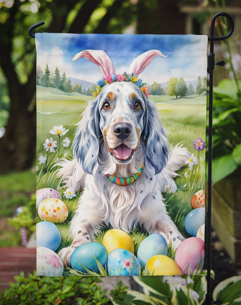 English Setter Easter Egg Hunt Garden Flag