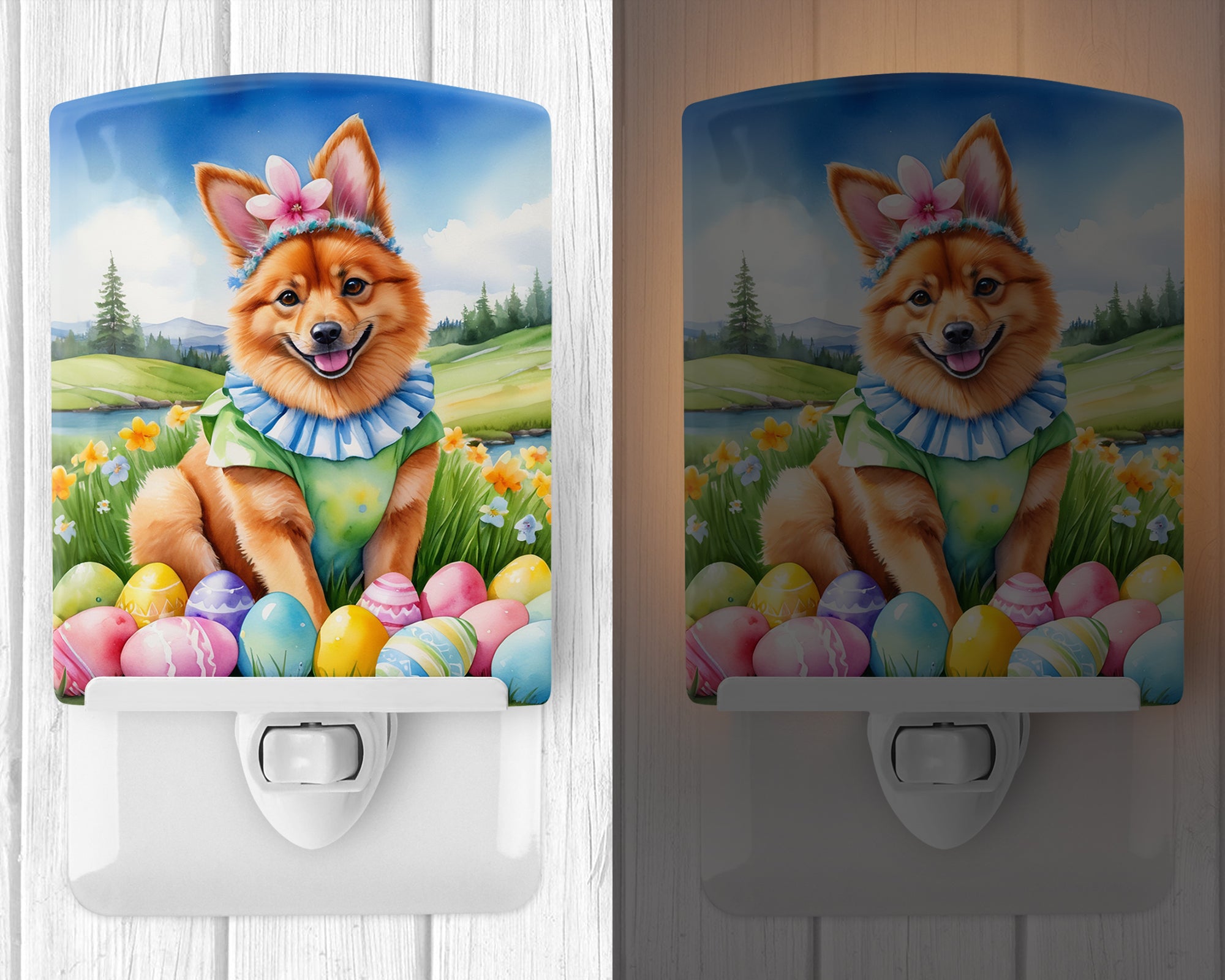 Buy this Finnish Spitz Easter Egg Hunt Ceramic Night Light