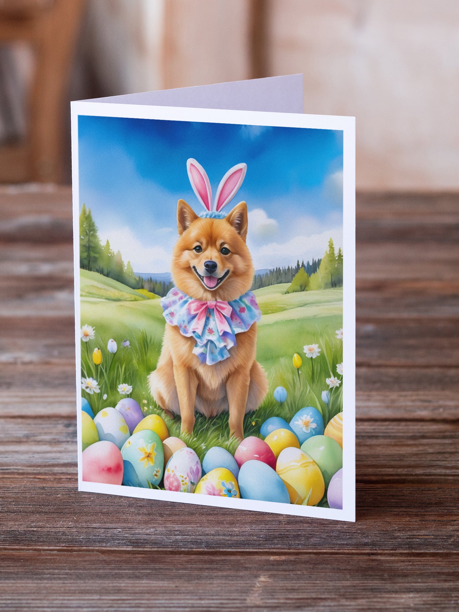 Finnish Spitz Easter Egg Hunt Greeting Cards Pack of 8