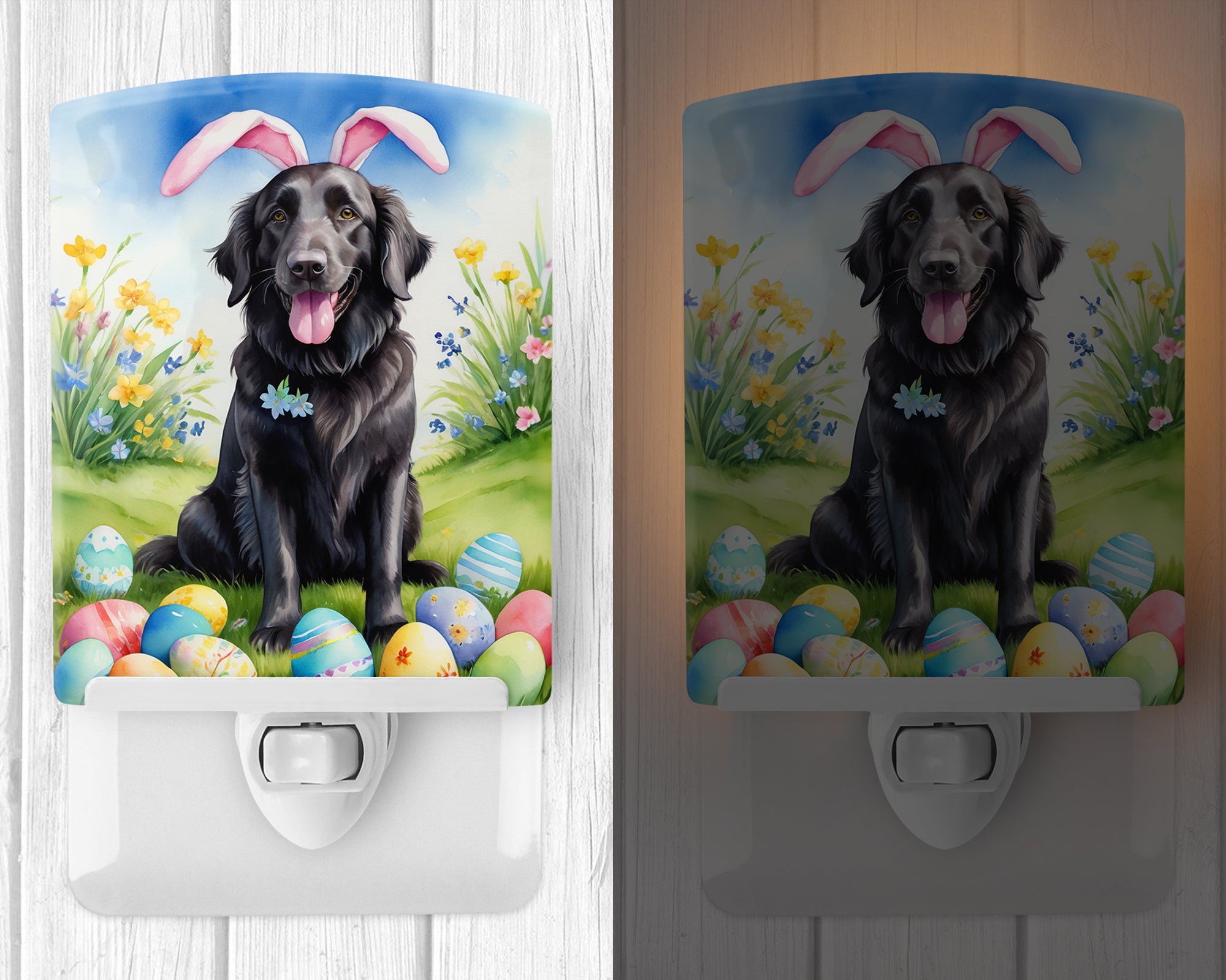 Flat-Coated Retriever Easter Egg Hunt Ceramic Night Light