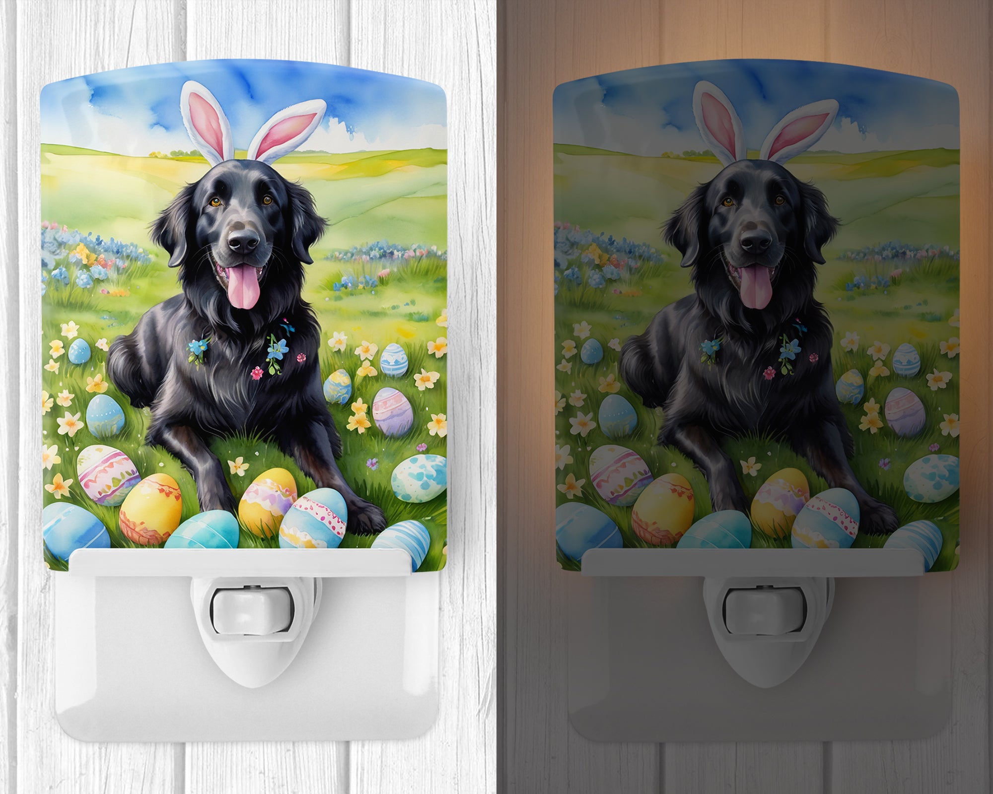 Flat-Coated Retriever Easter Egg Hunt Ceramic Night Light