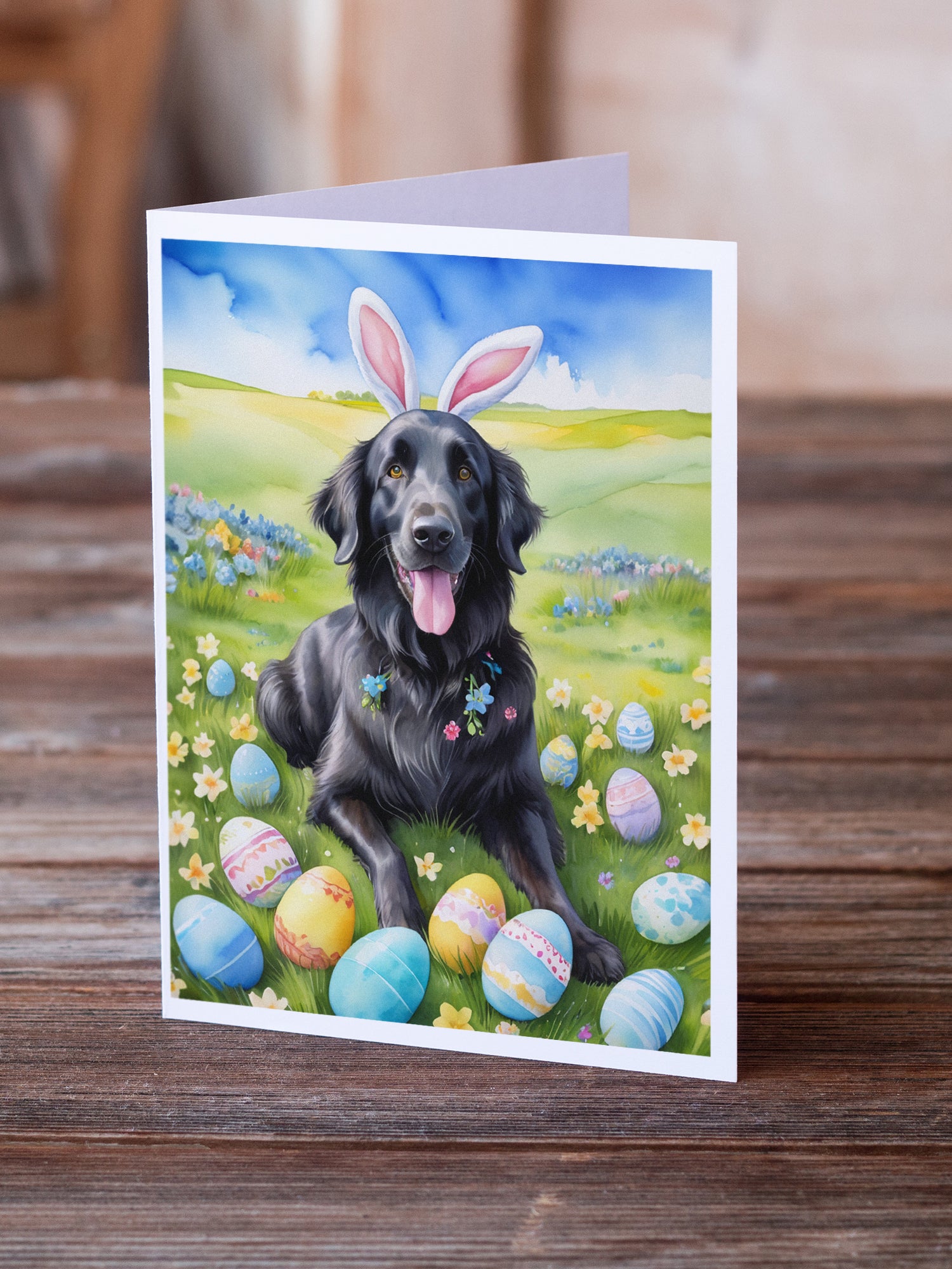 Buy this Flat-Coated Retriever Easter Egg Hunt Greeting Cards Pack of 8