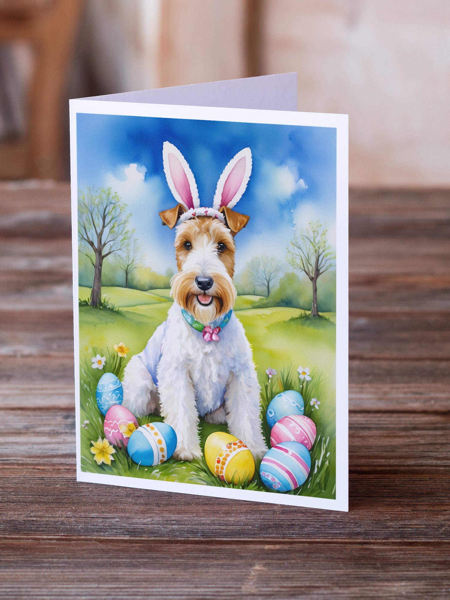 Fox Terrier Easter Egg Hunt Greeting Cards Pack of 8