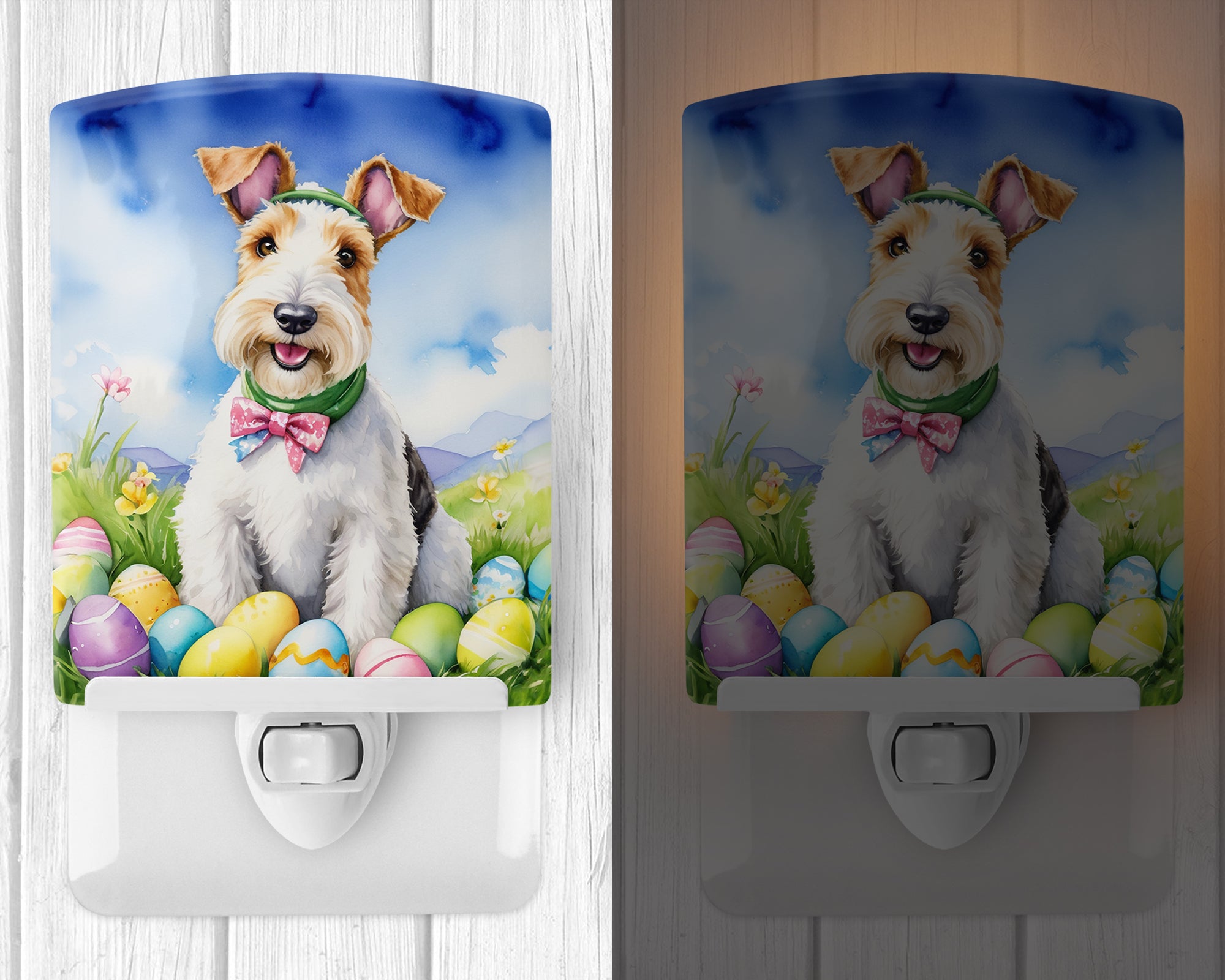 Fox Terrier Easter Egg Hunt Ceramic Night Light