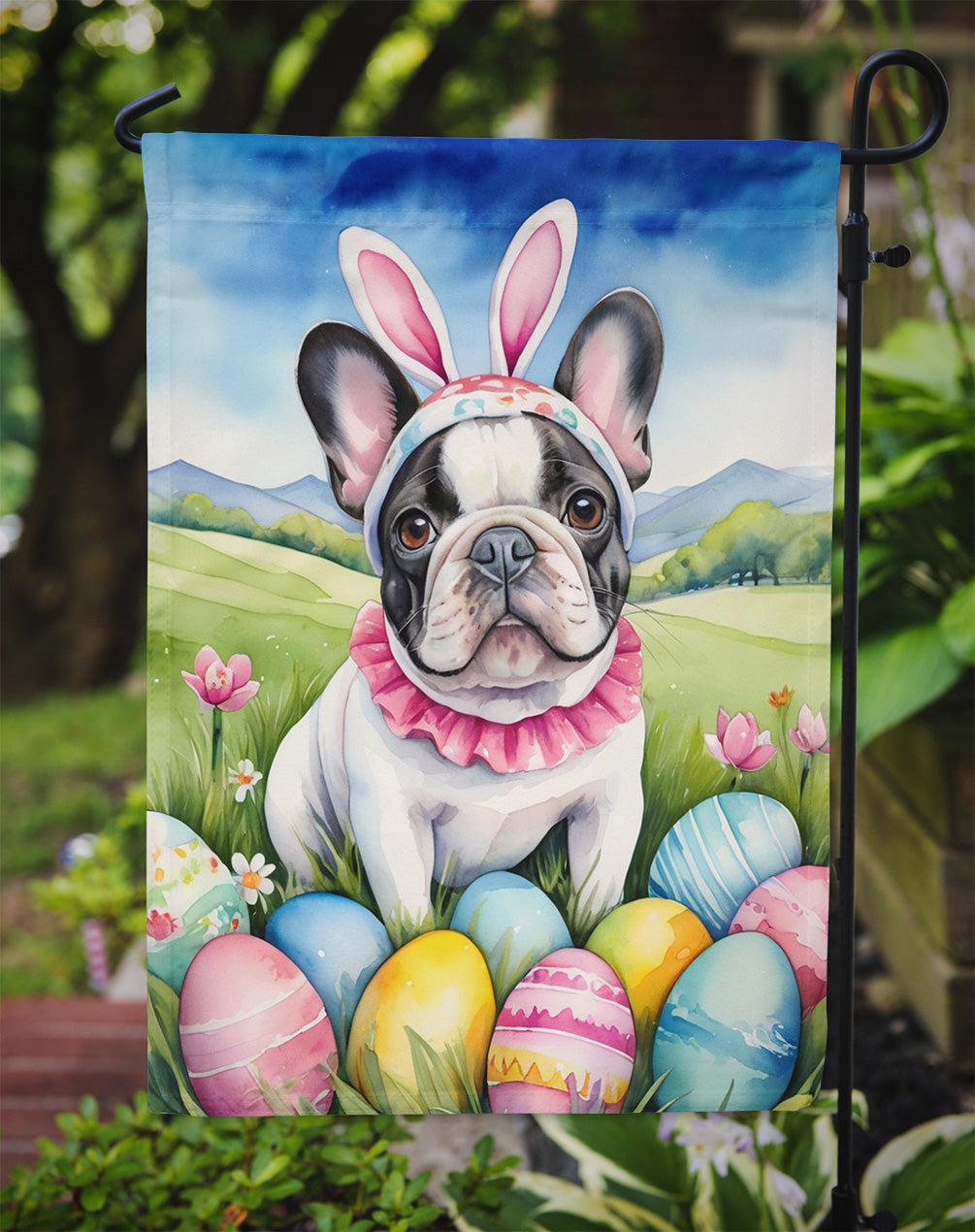 French Bulldog Easter Egg Hunt Garden Flag