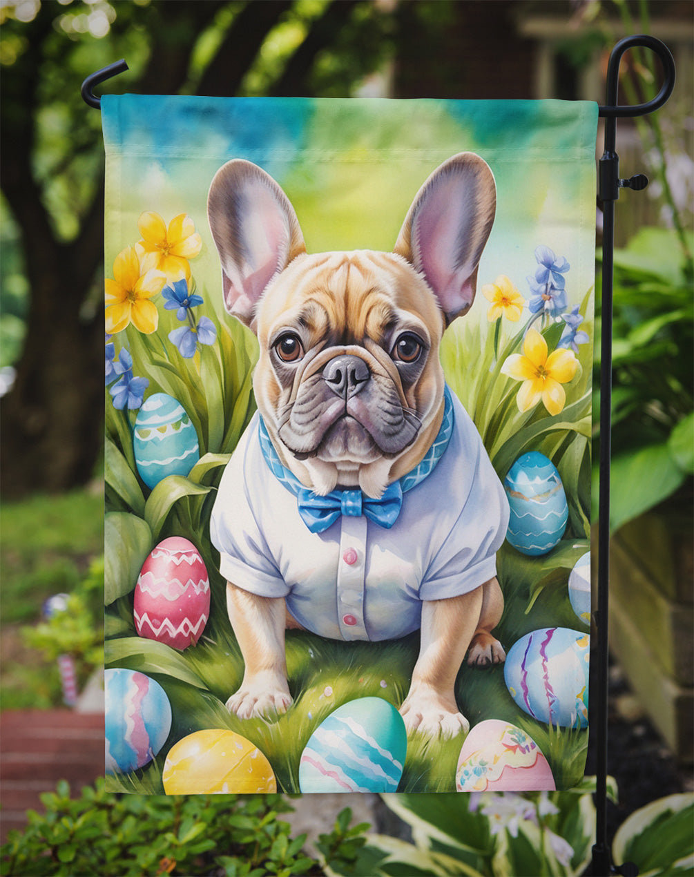 French Bulldog Easter Egg Hunt Garden Flag