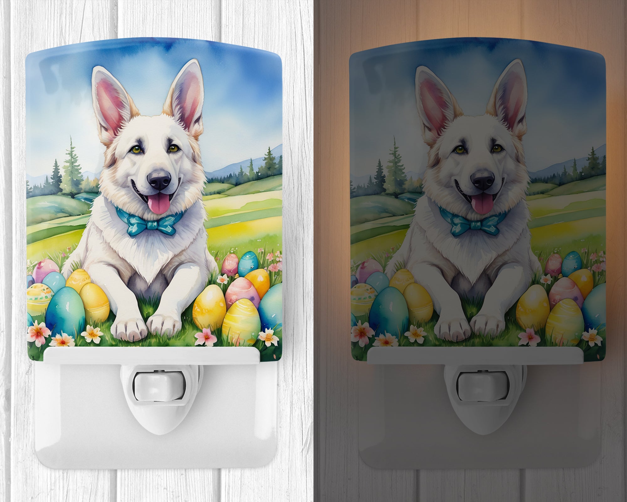 Buy this White German Shepherd Easter Egg Hunt Ceramic Night Light