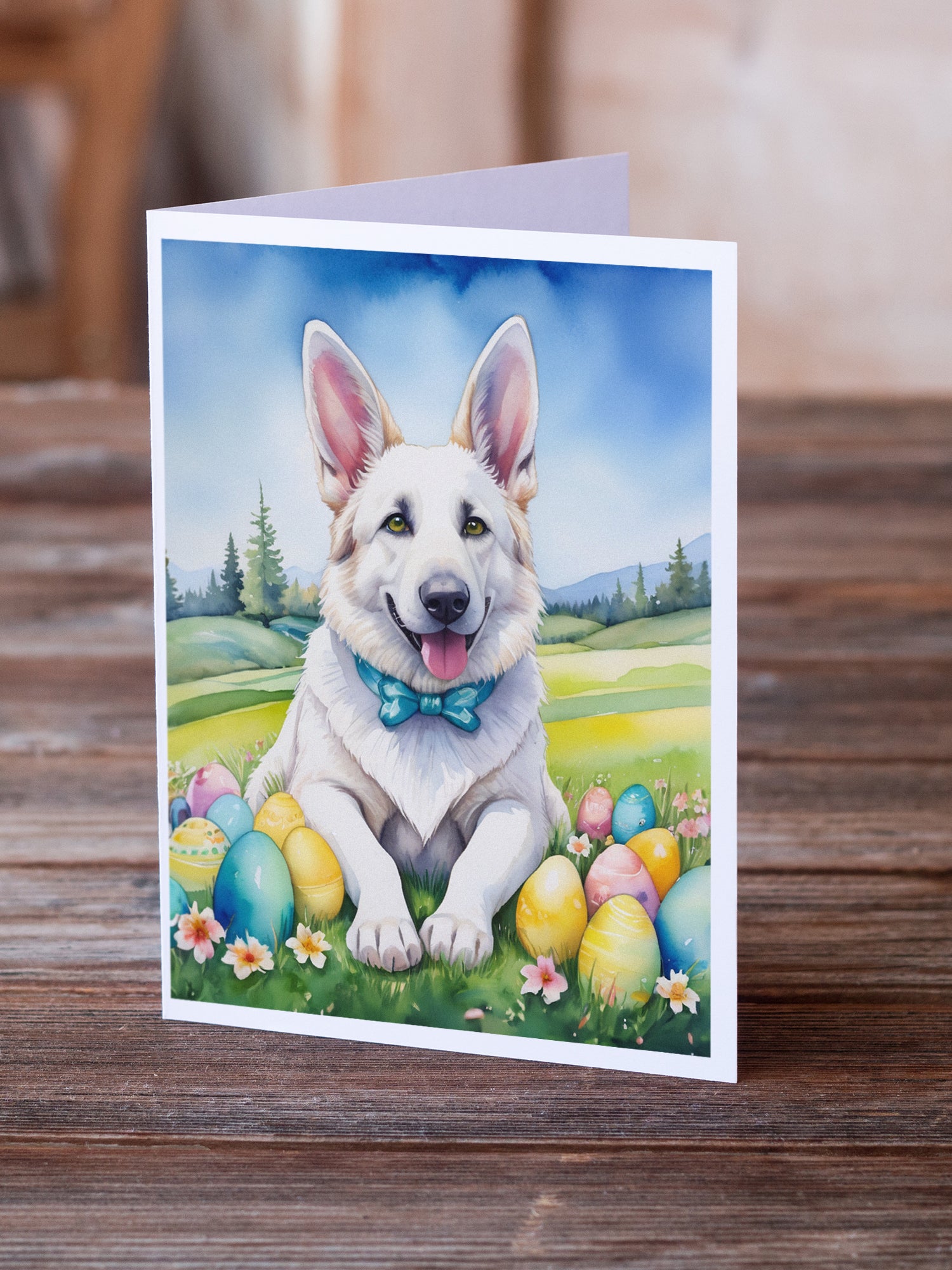 Buy this White German Shepherd Easter Egg Hunt Greeting Cards Pack of 8