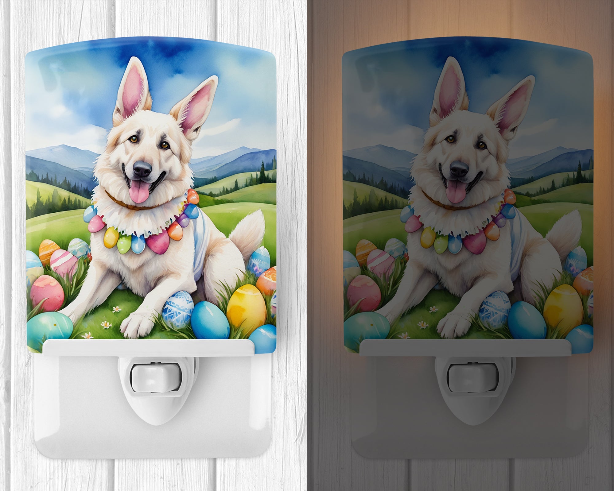 Buy this White German Shepherd Easter Egg Hunt Ceramic Night Light