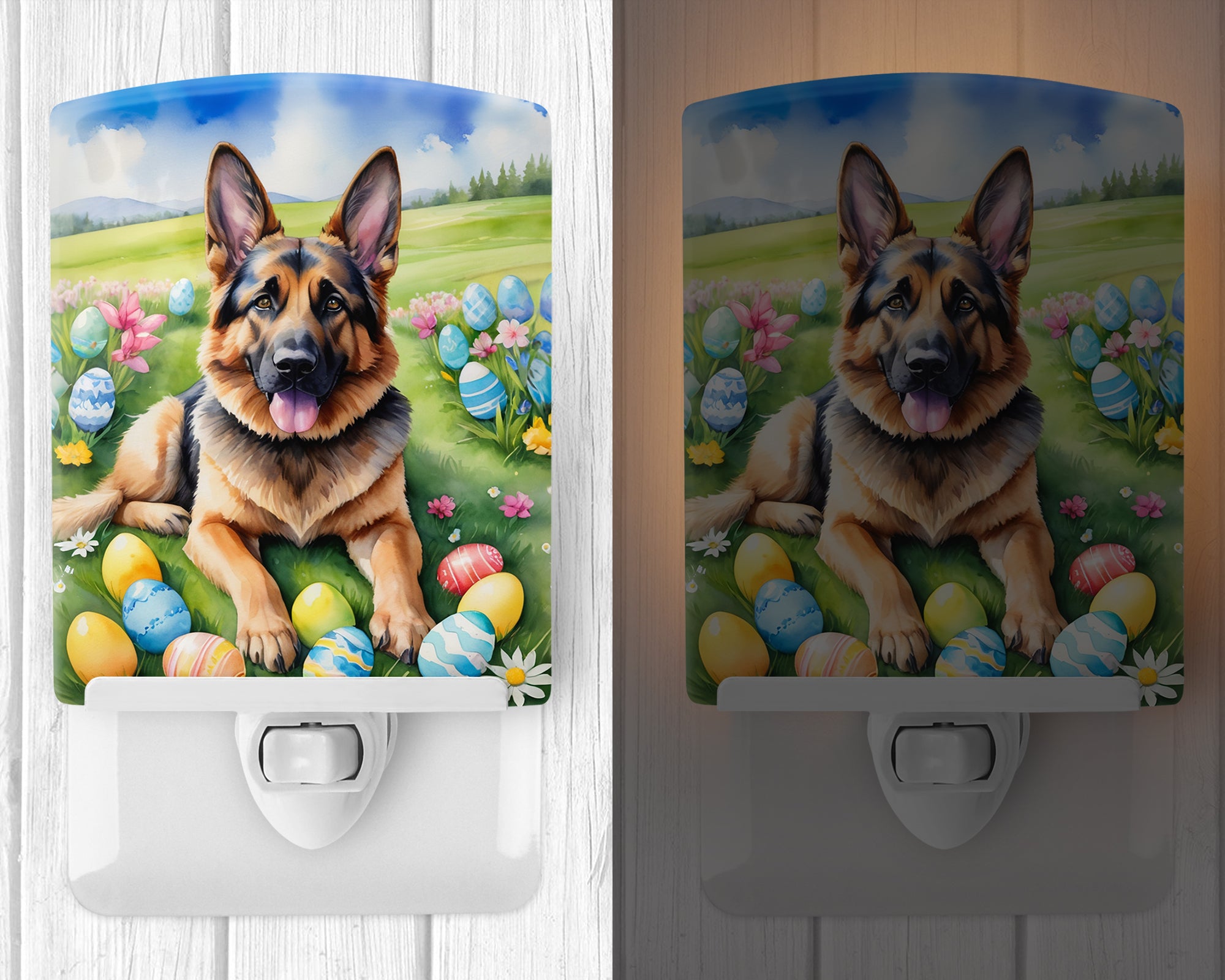 German Shepherd Easter Egg Hunt Ceramic Night Light