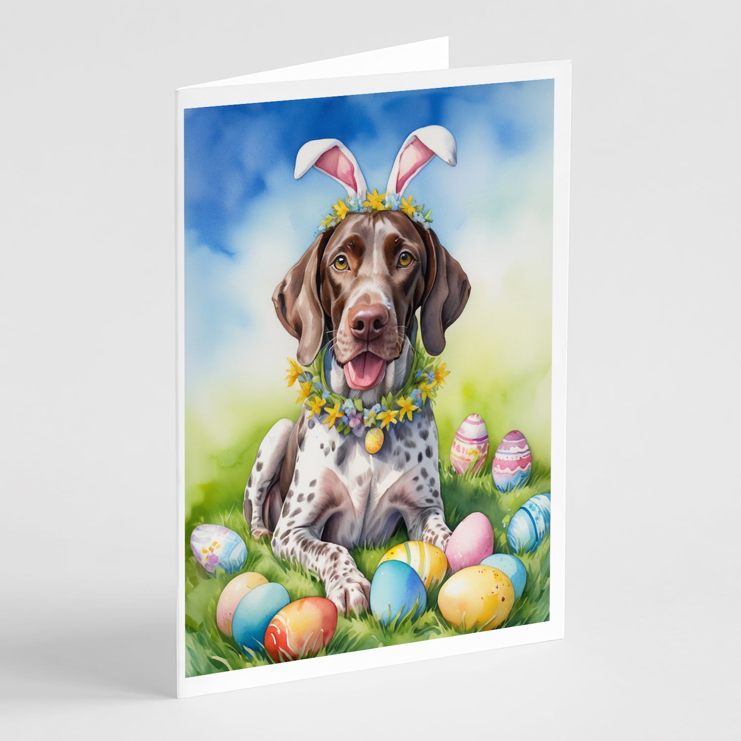 Buy this German Shorthaired Pointer Easter Egg Hunt Greeting Cards Pack of 8