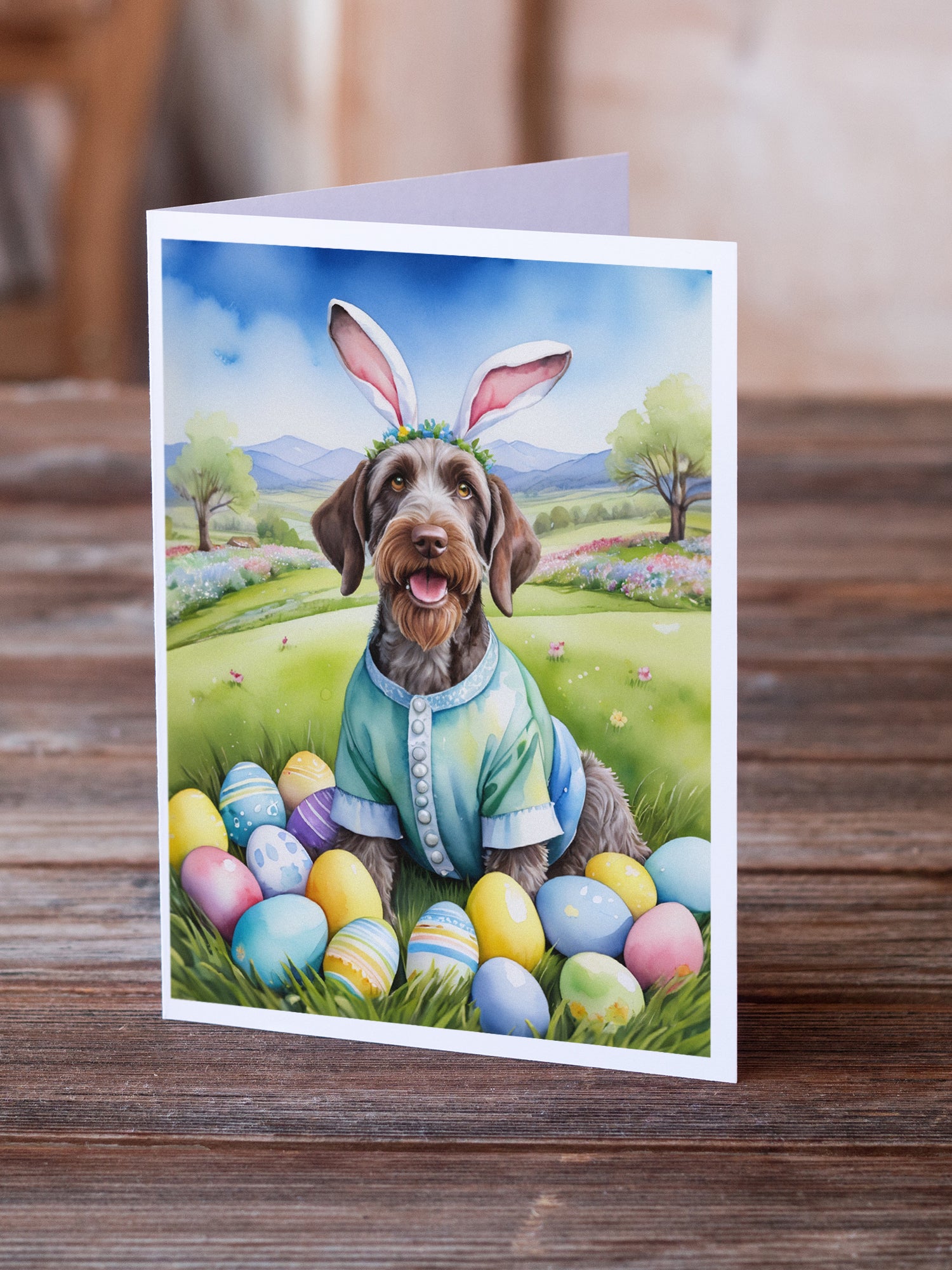 German Wirehaired Pointer Easter Egg Hunt Greeting Cards Pack of 8