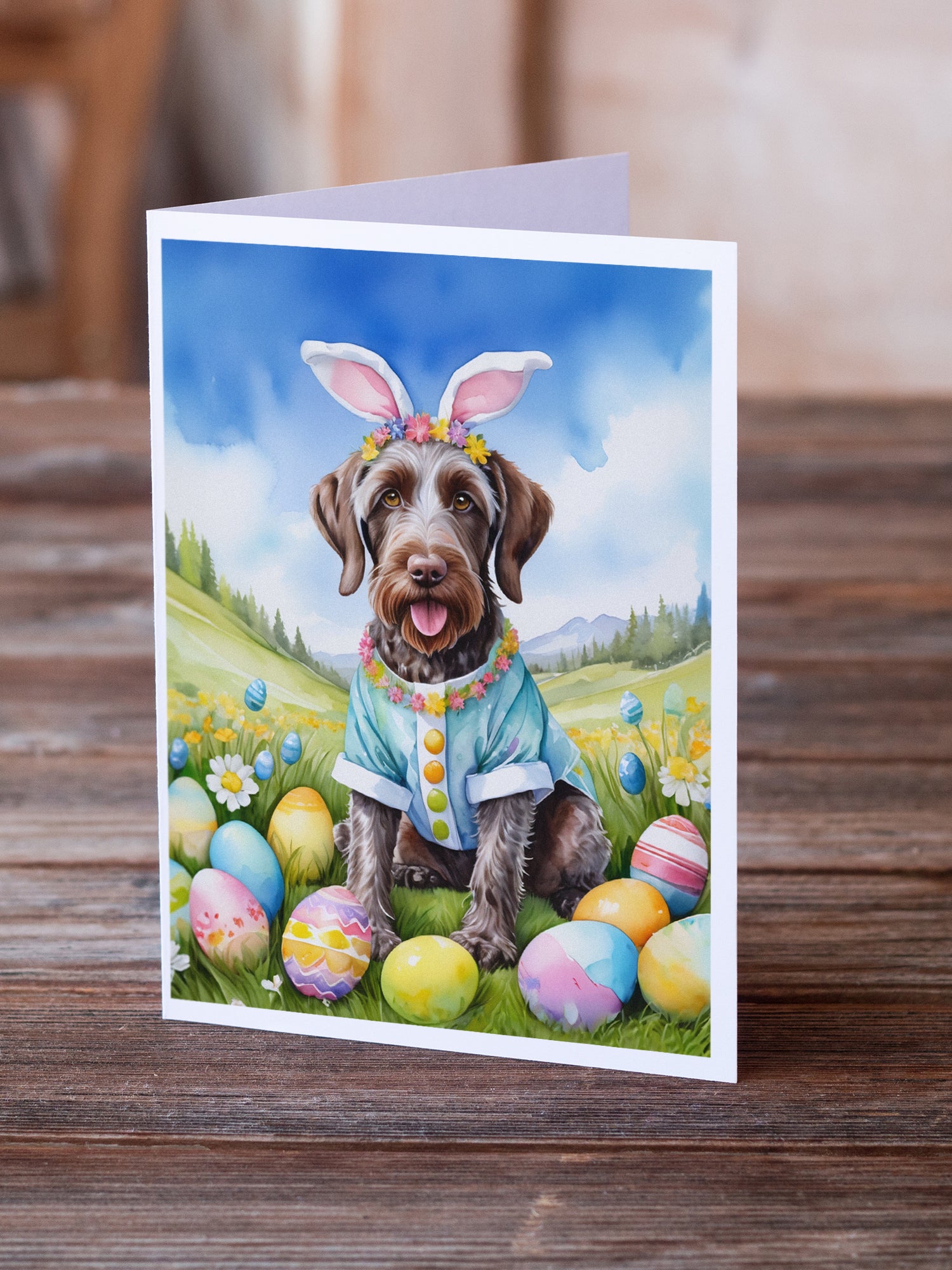 Buy this German Wirehaired Pointer Easter Egg Hunt Greeting Cards Pack of 8