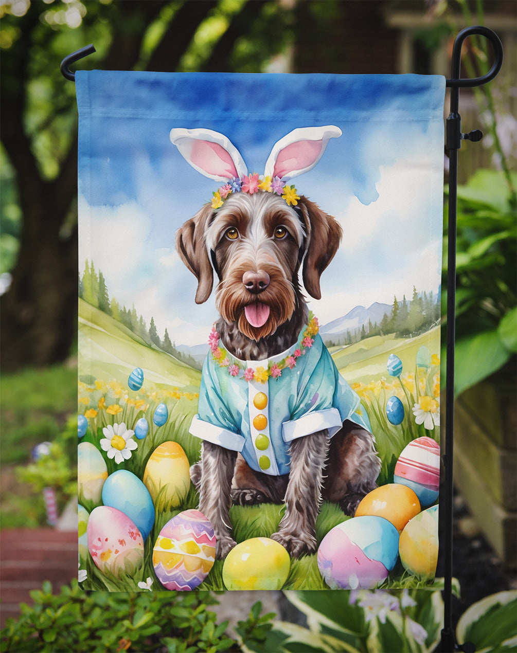 German Wirehaired Pointer Easter Egg Hunt Garden Flag