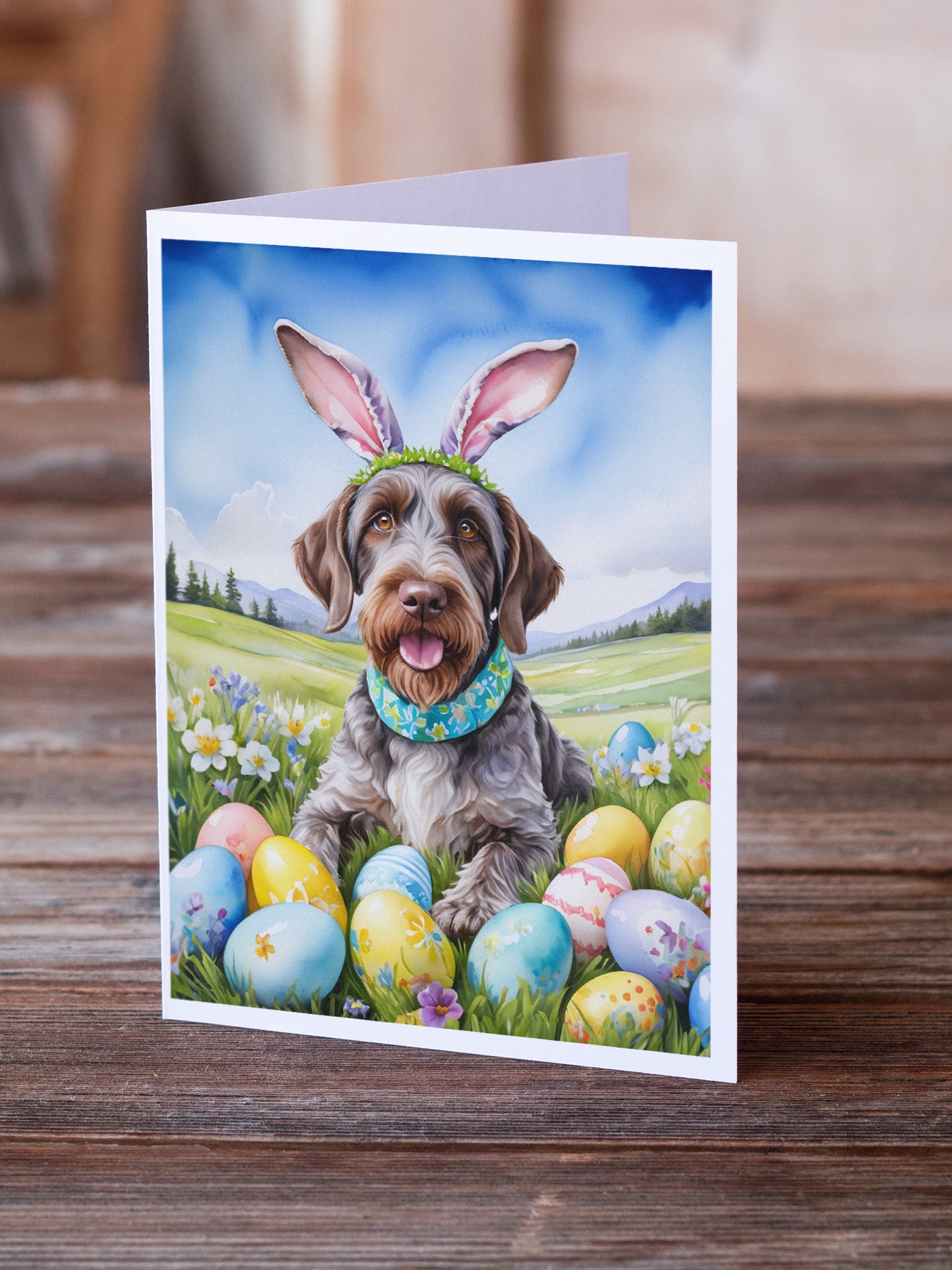 German Wirehaired Pointer Easter Egg Hunt Greeting Cards Pack of 8