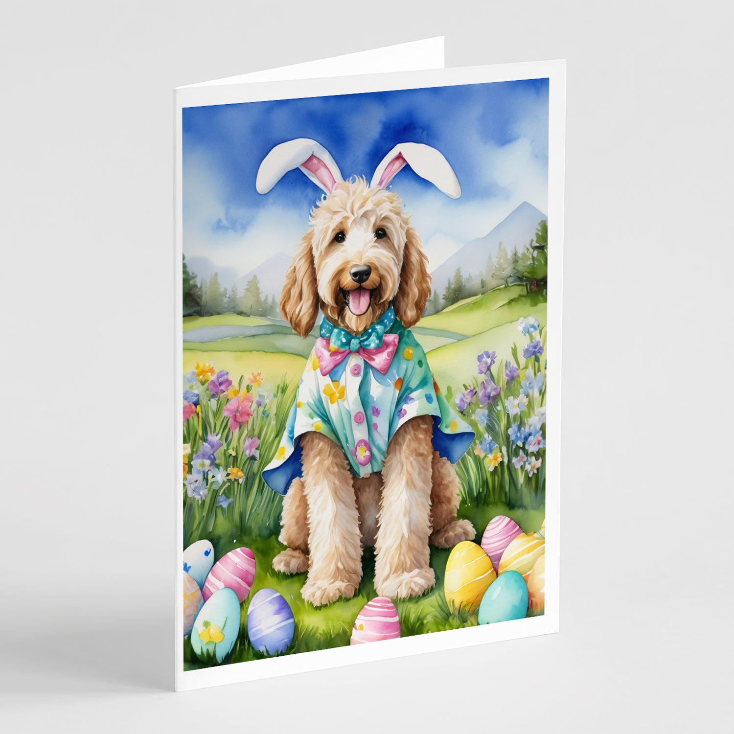 Buy this Goldendoodle Easter Egg Hunt Greeting Cards Pack of 8