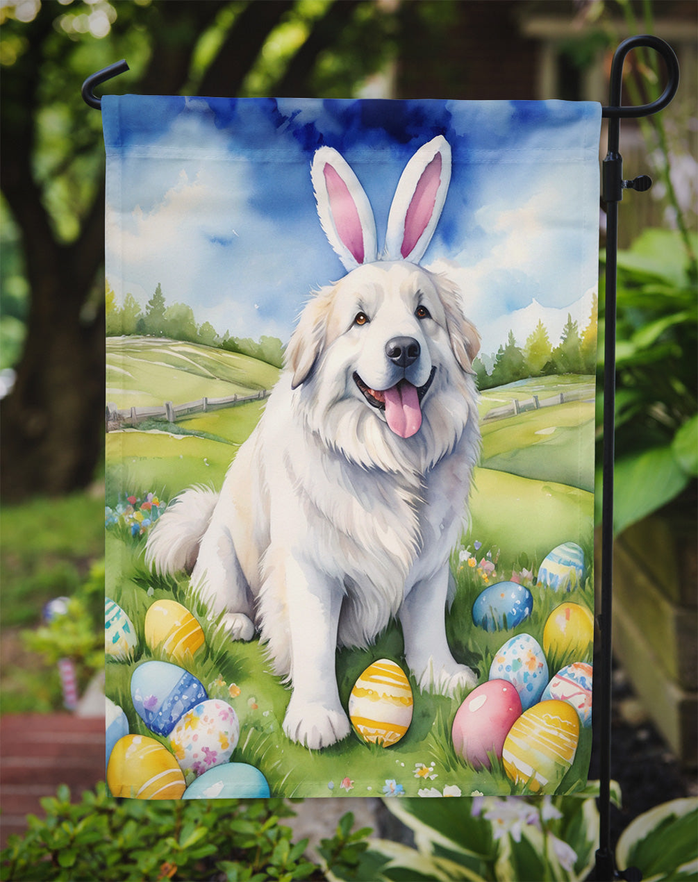 Great Pyrenees Easter Egg Hunt Garden Flag