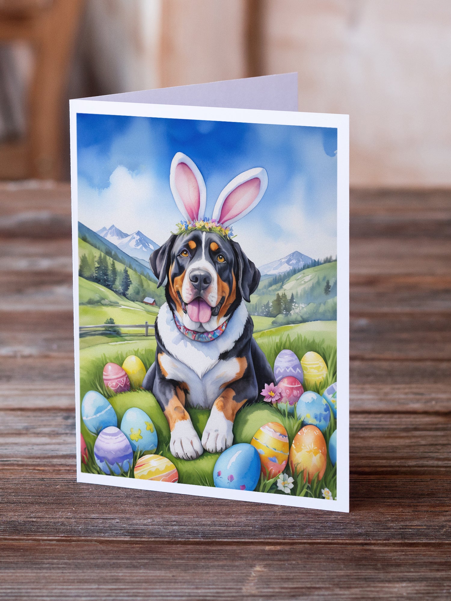 Greater Swiss Mountain Dog Easter Egg Hunt Greeting Cards Pack of 8