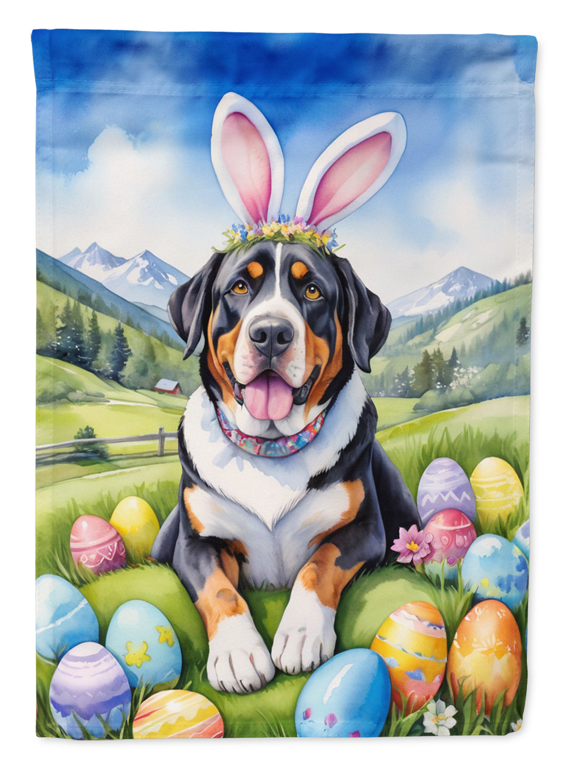 Buy this Greater Swiss Mountain Dog Easter Egg Hunt Garden Flag