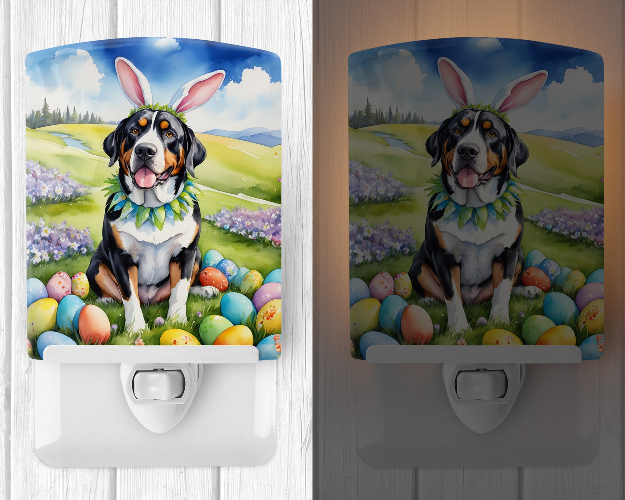 Buy this Greater Swiss Mountain Dog Easter Egg Hunt Ceramic Night Light