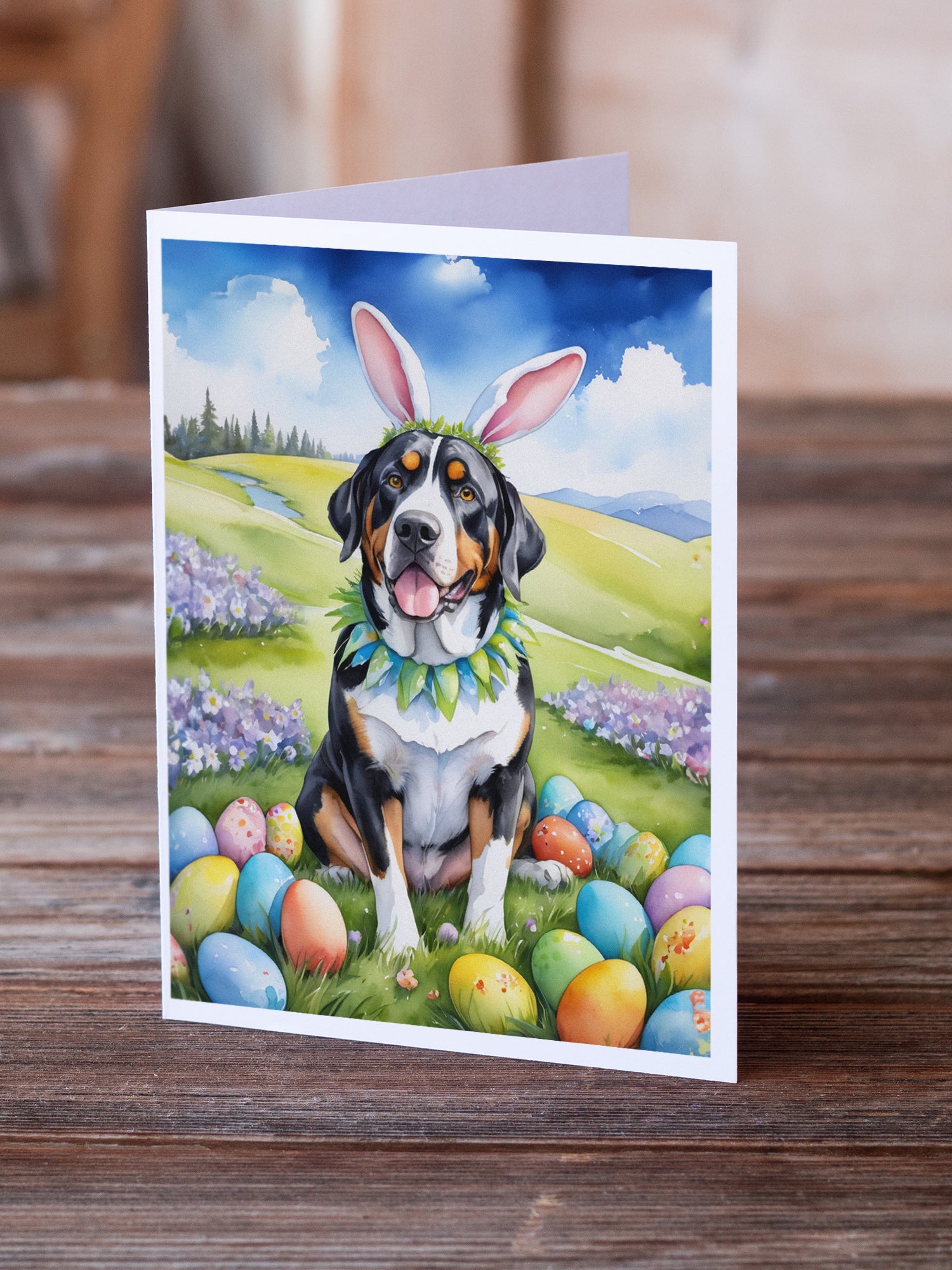 Buy this Greater Swiss Mountain Dog Easter Egg Hunt Greeting Cards Pack of 8