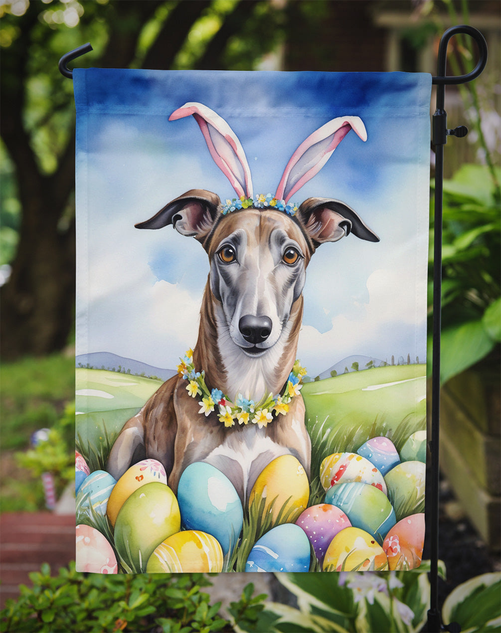 Greyhound Easter Egg Hunt Garden Flag