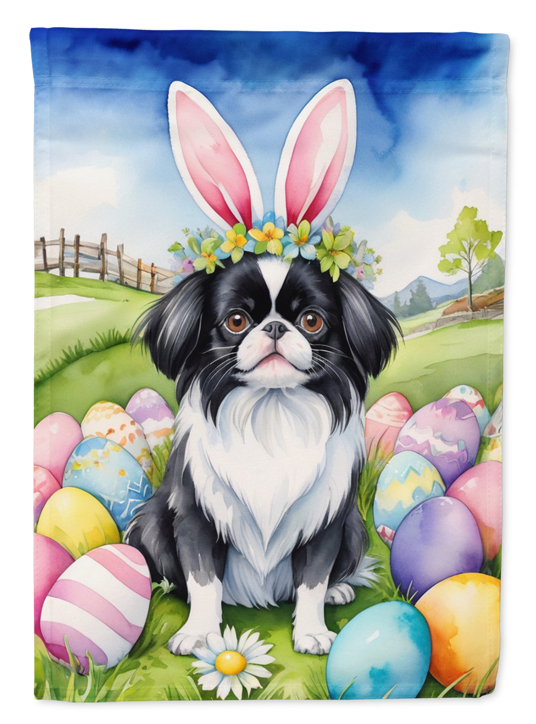 Buy this Japanese Chin Easter Egg Hunt Garden Flag